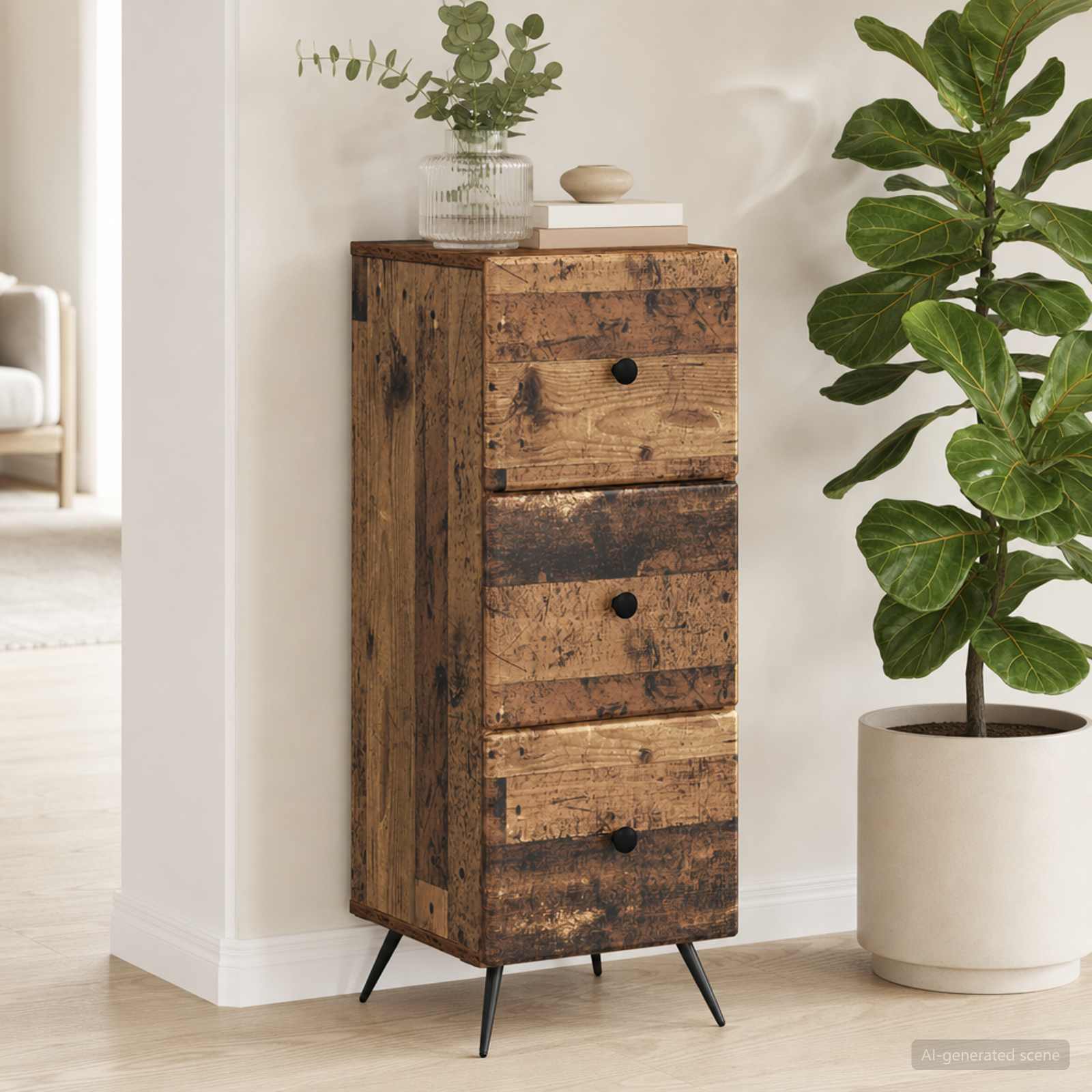 vidaXL Drawer Cabinet Old Wood 33 x 34.5 x 90 cm Engineered Wood 4