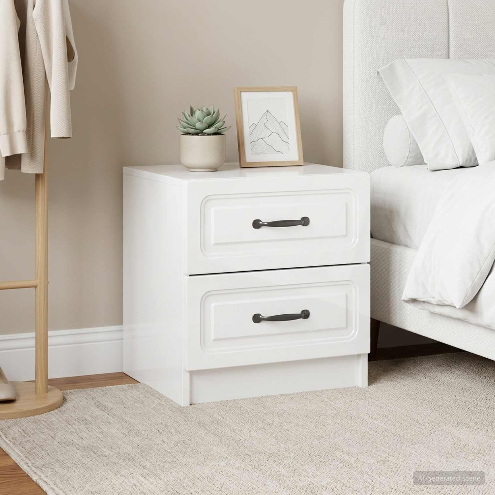 vidaXL Bedside Cabinet 2 pcs High Gloss White 43 x 34.5 x 44.5 cm 1