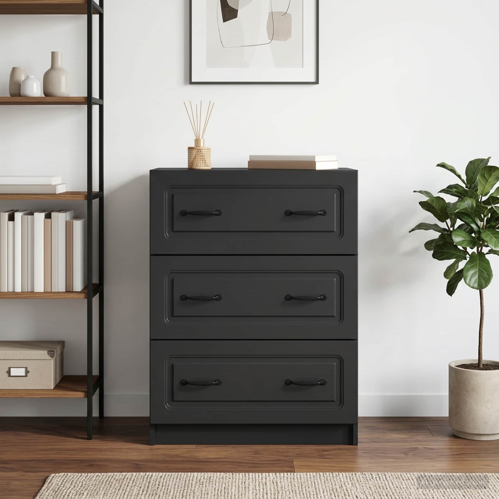 vidaXL Drawer Cabinet Black 66 x 34.5 x 87 cm Engineered Wood 1
