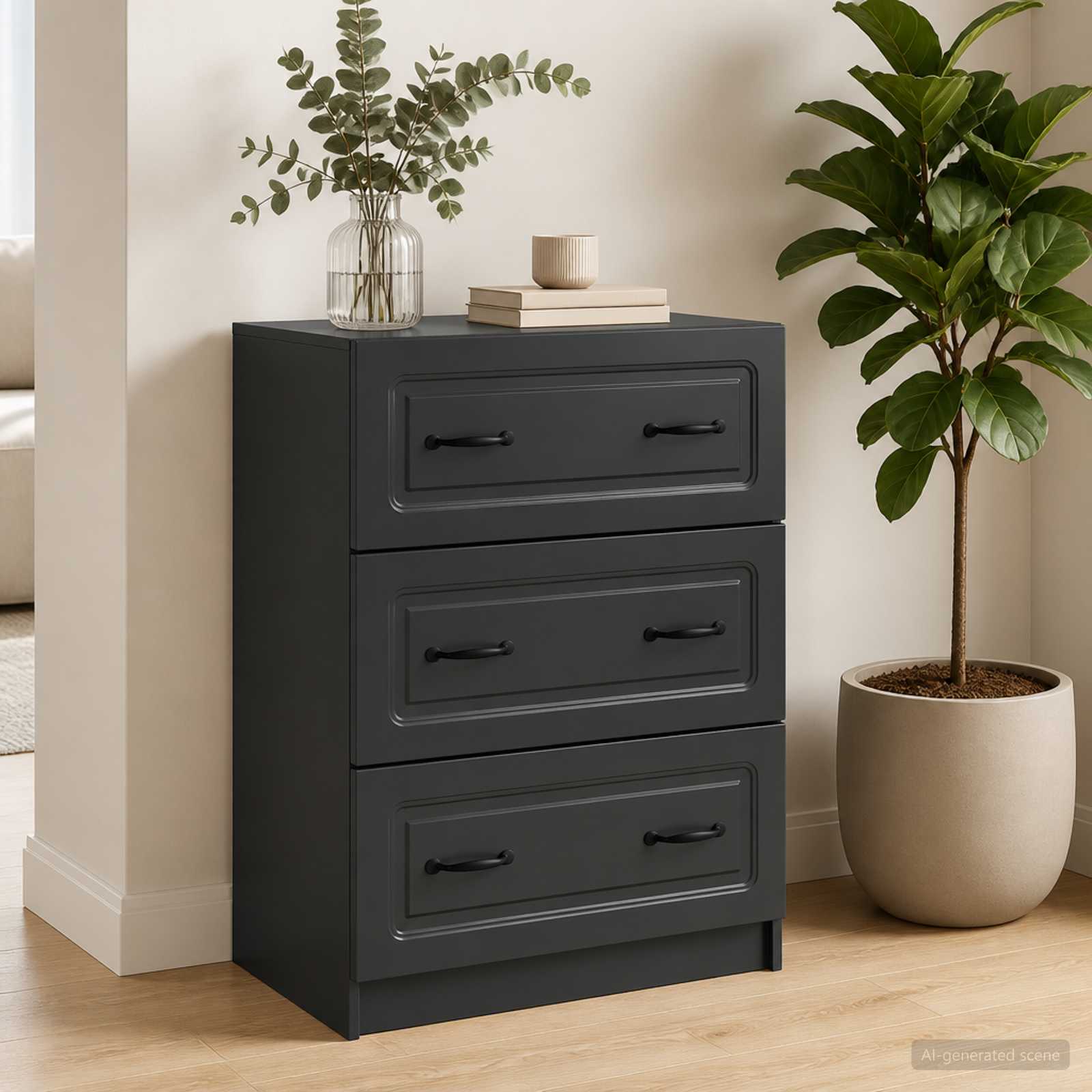 vidaXL Drawer Cabinet Black 66 x 34.5 x 87 cm Engineered Wood 4