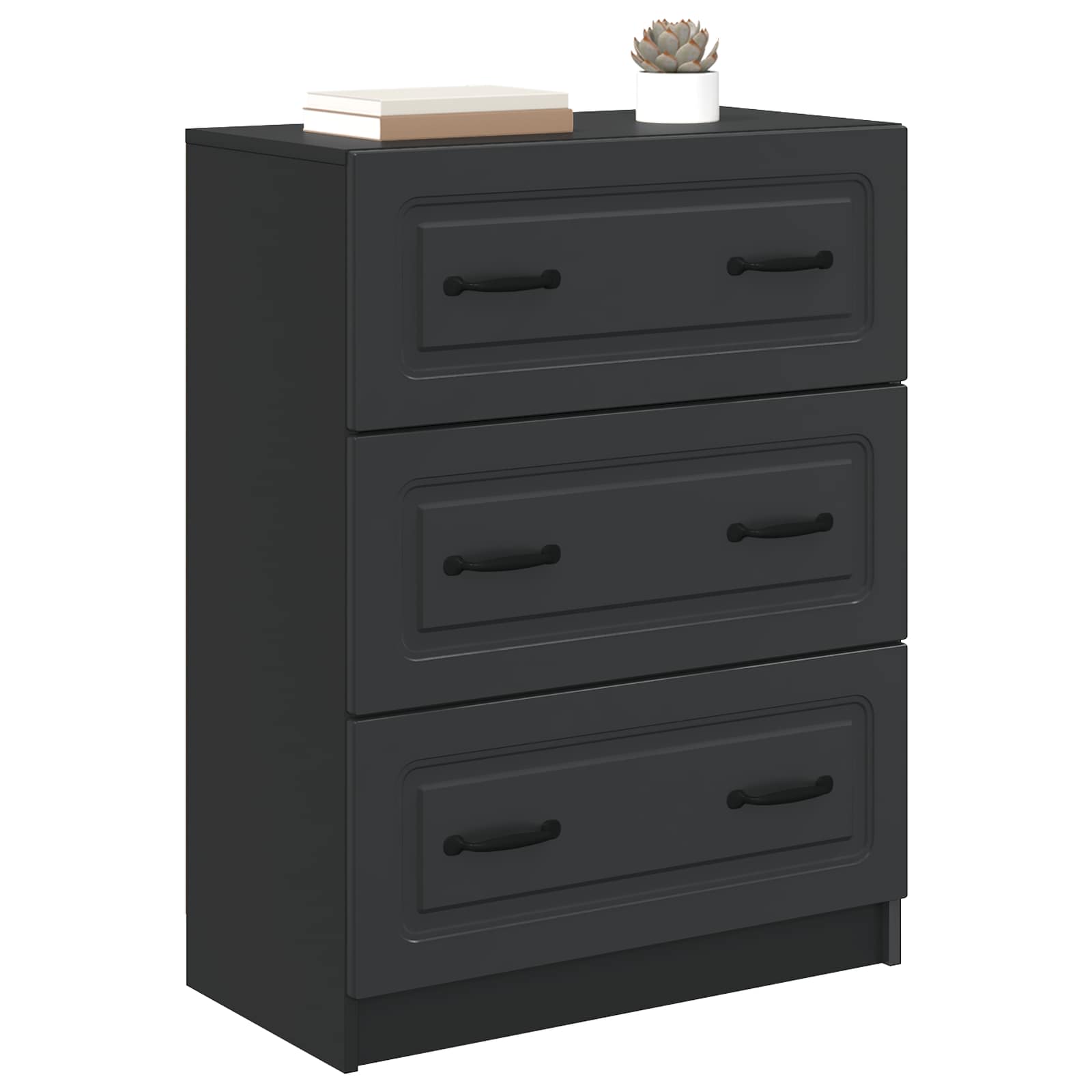 vidaXL Drawer Cabinet Black 66 x 34.5 x 87 cm Engineered Wood 3