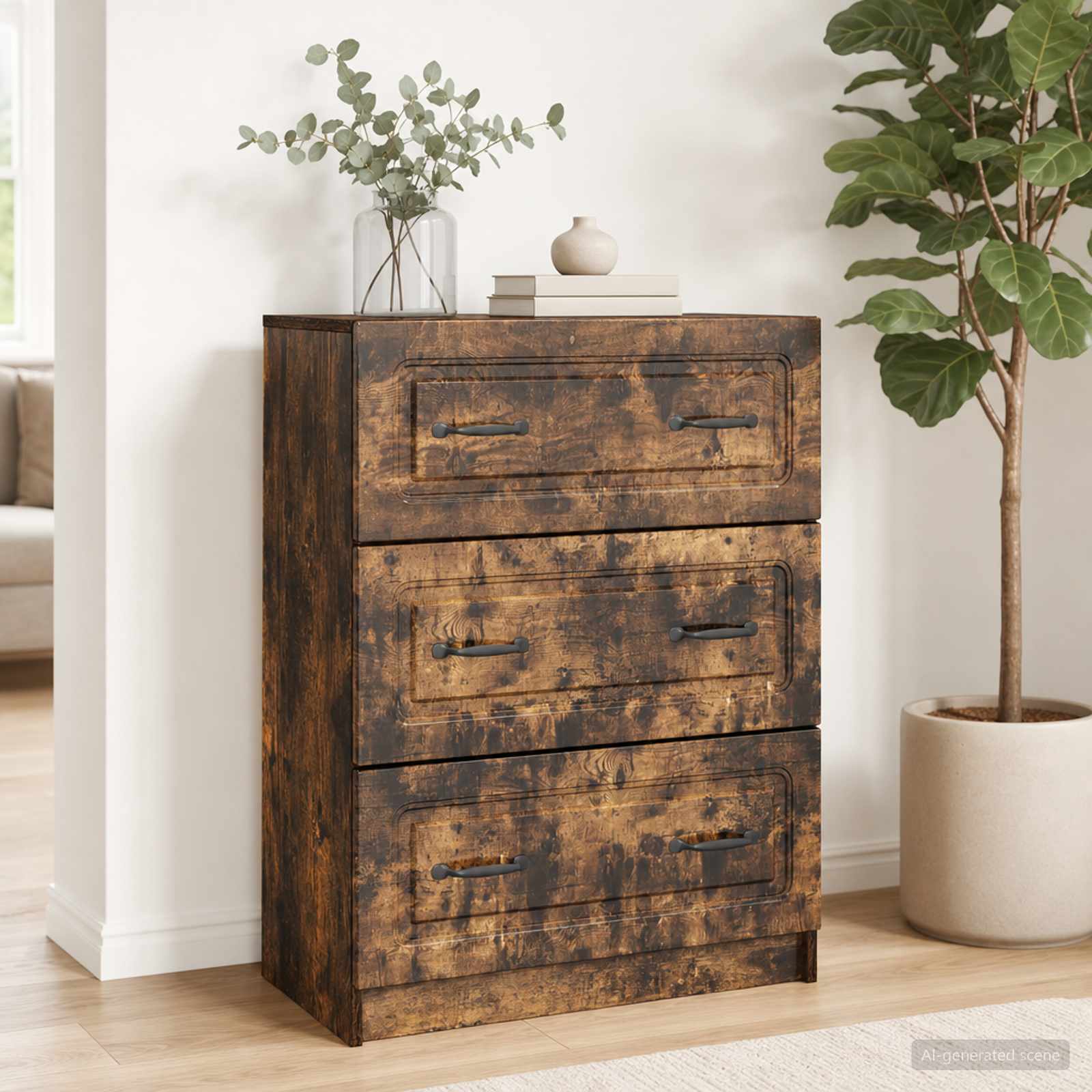 vidaXL Drawer Cabinet Smoked Oak 66 x 34.5 x 87 cm Engineered Wood 1