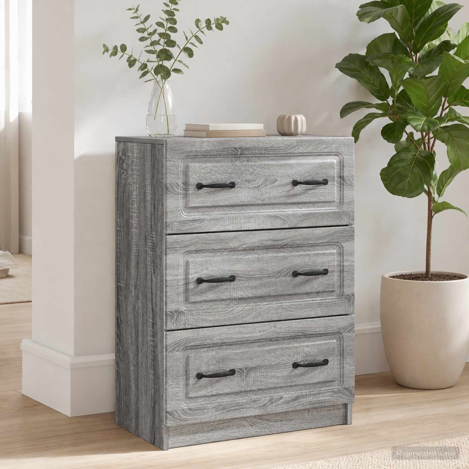 vidaXL Drawer Cabinet Grey Sonoma 66 x 34.5 x 87 cm Engineered Wood 4