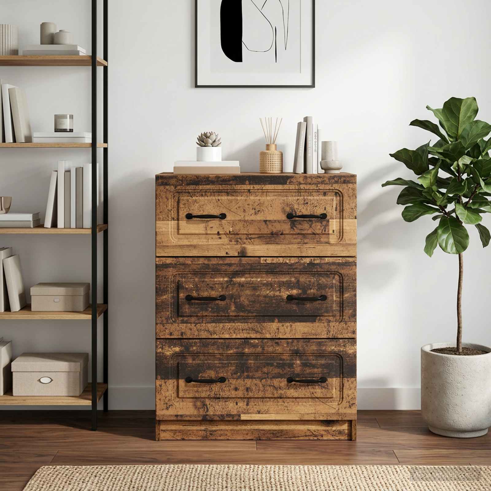 vidaXL Drawer Cabinet Old Wood 66 x 34.5 x 87 cm Engineered Wood 1
