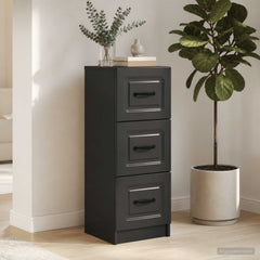Drawer Cabinet Black Engineered Wood, image 4
