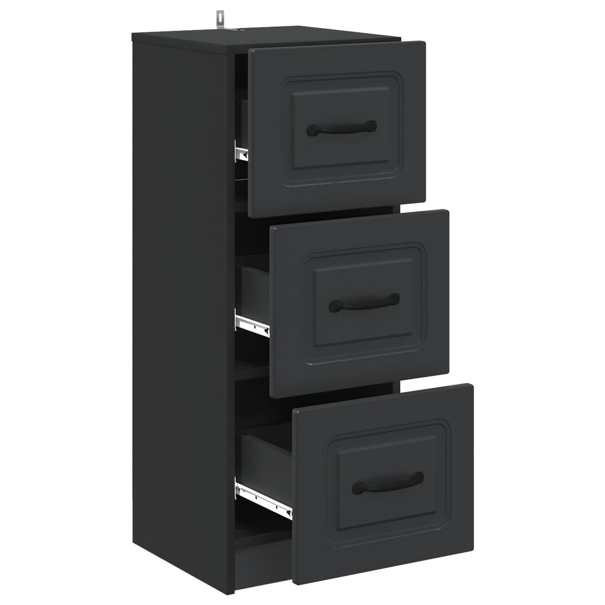 Drawer Cabinet Black Engineered Wood, image 5