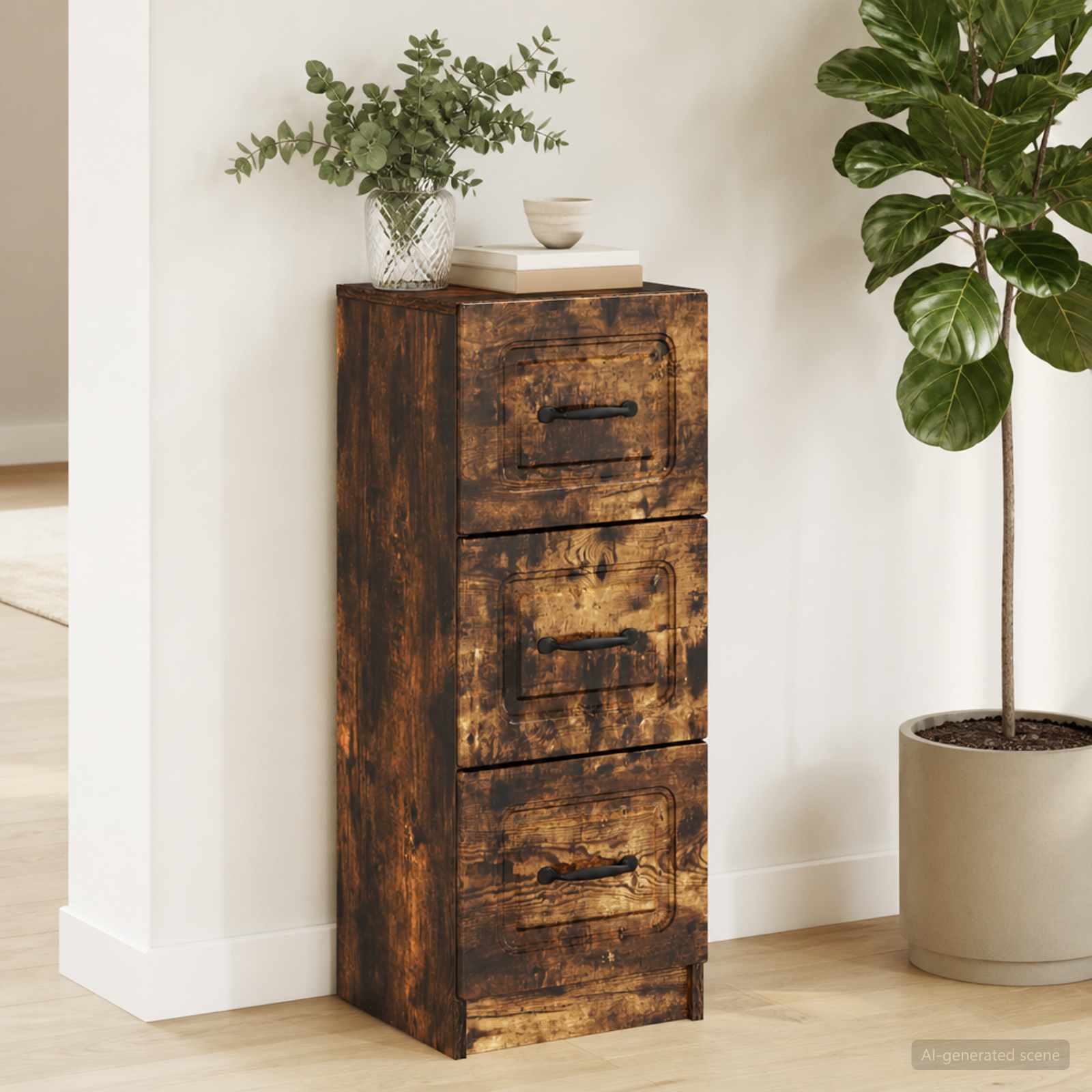 vidaXL Drawer Cabinet Smoked Oak 33 x 34.5 x 87 cm Engineered Wood 1
