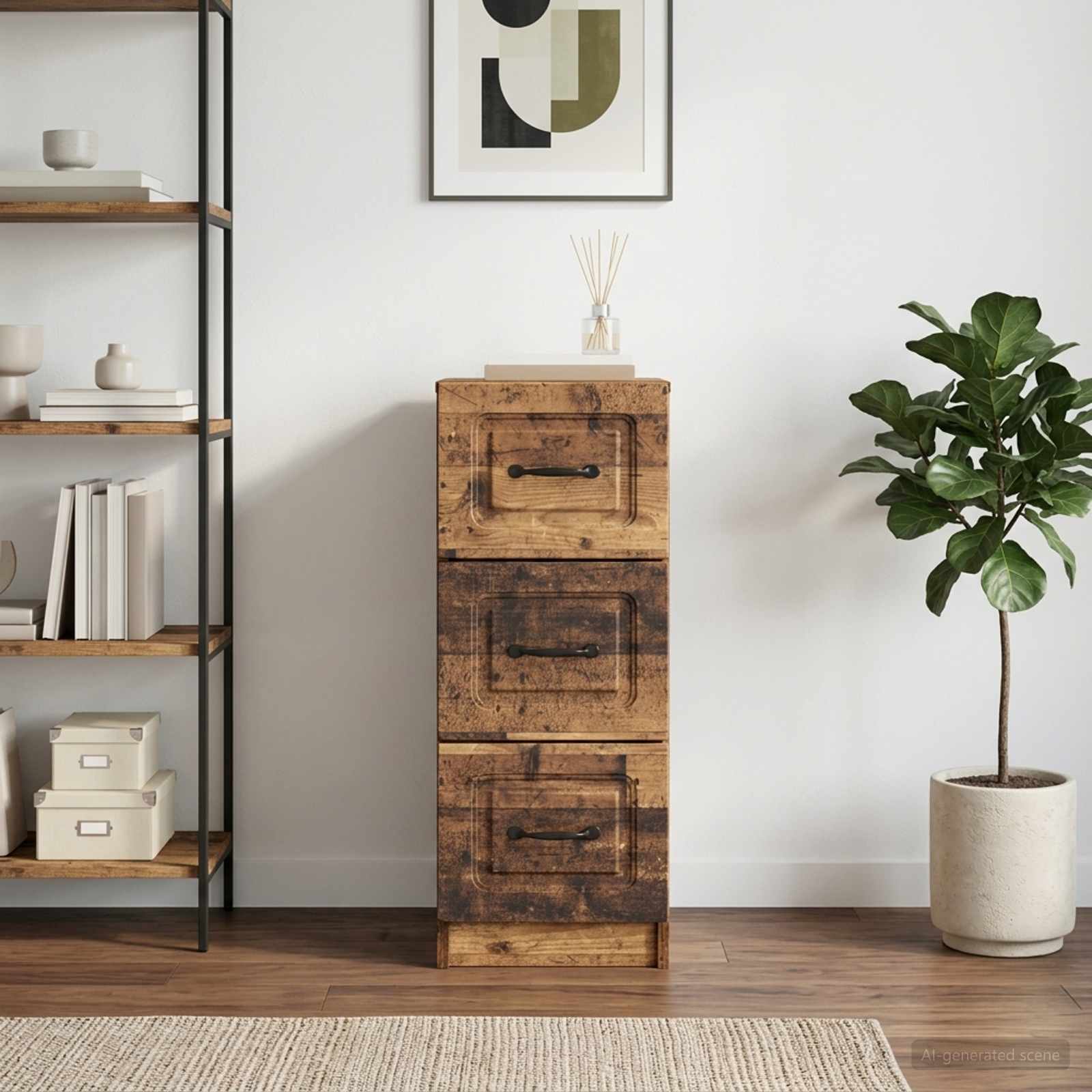 vidaXL Drawer Cabinet Old Wood 33 x 34.5 x 87 cm Engineered Wood 1