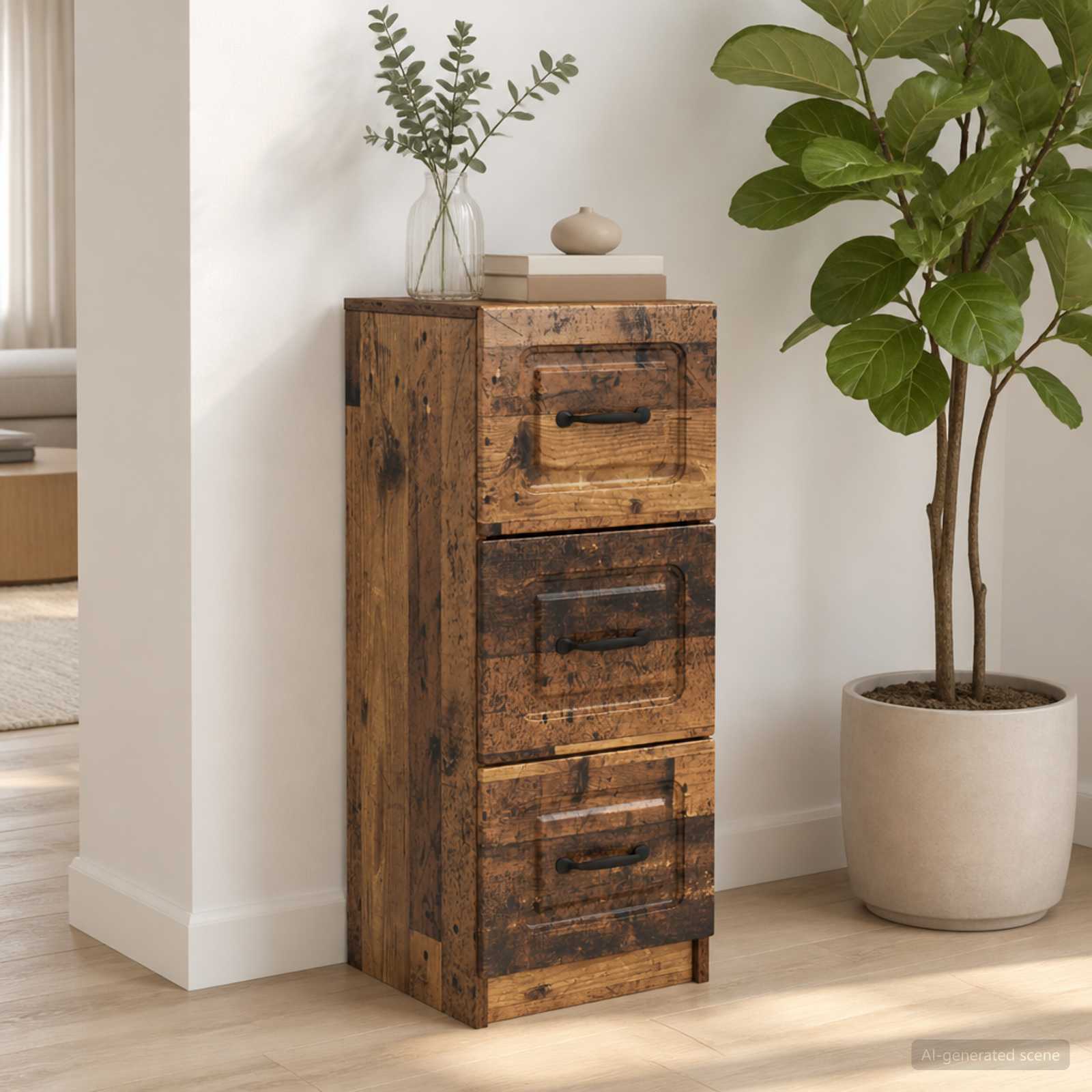 vidaXL Drawer Cabinet Old Wood 33 x 34.5 x 87 cm Engineered Wood 4