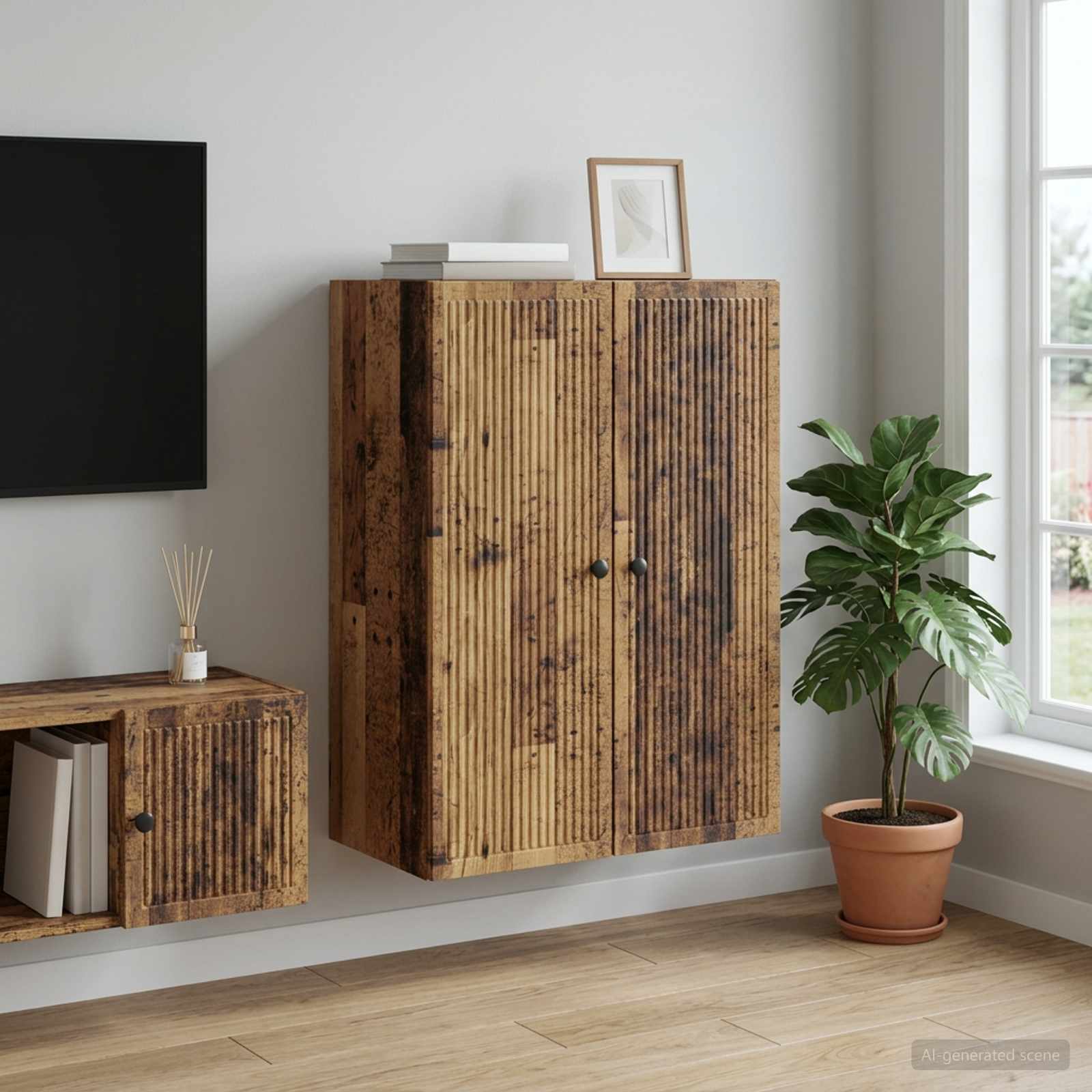 vidaXL Wall-Mounted Cabinet Old Wood 66 x 34.5 x 90 cm Engineered Wood 1