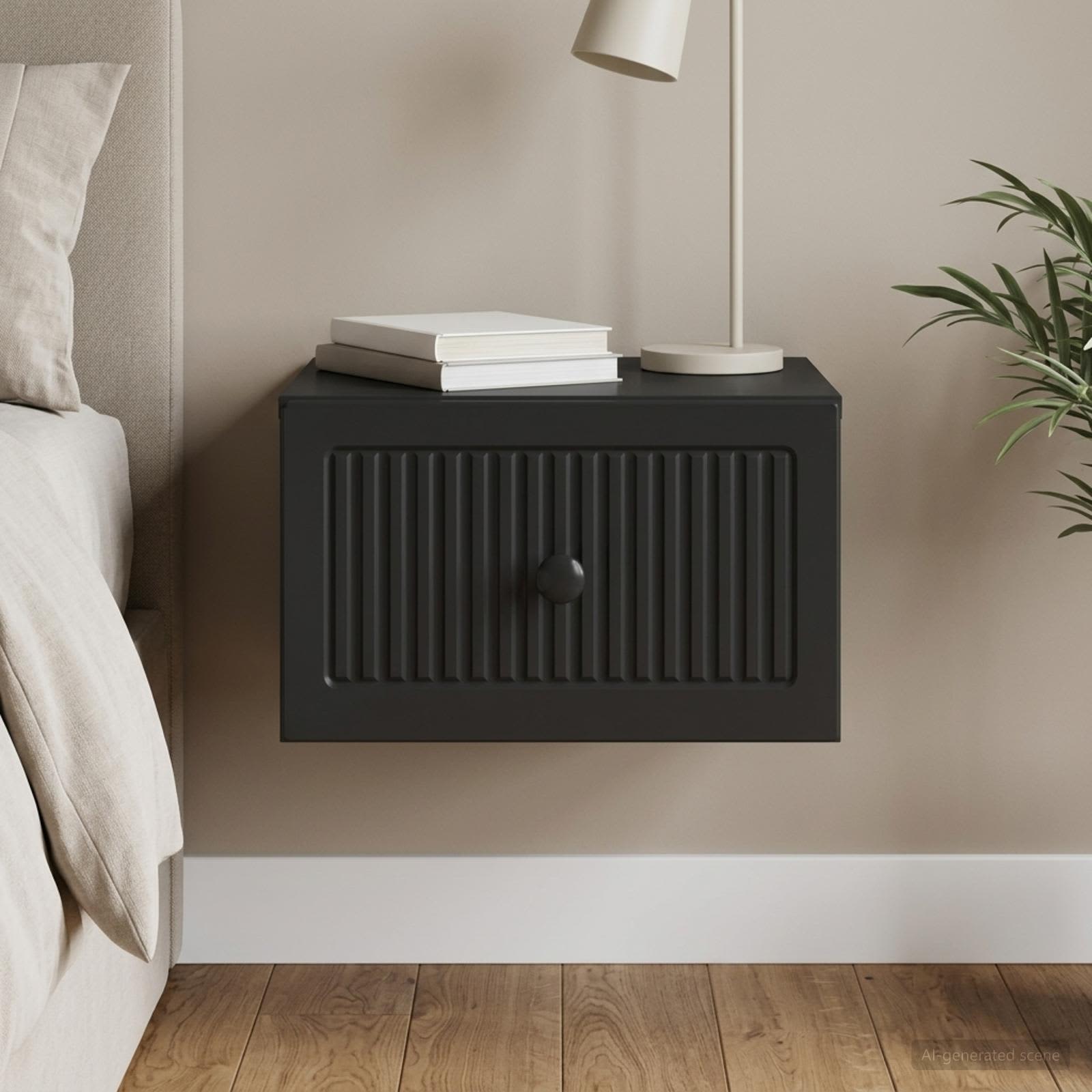 vidaXL Wall-Mounted Bedside Cabinet Black 33 x 34.5 x 20 cm 1