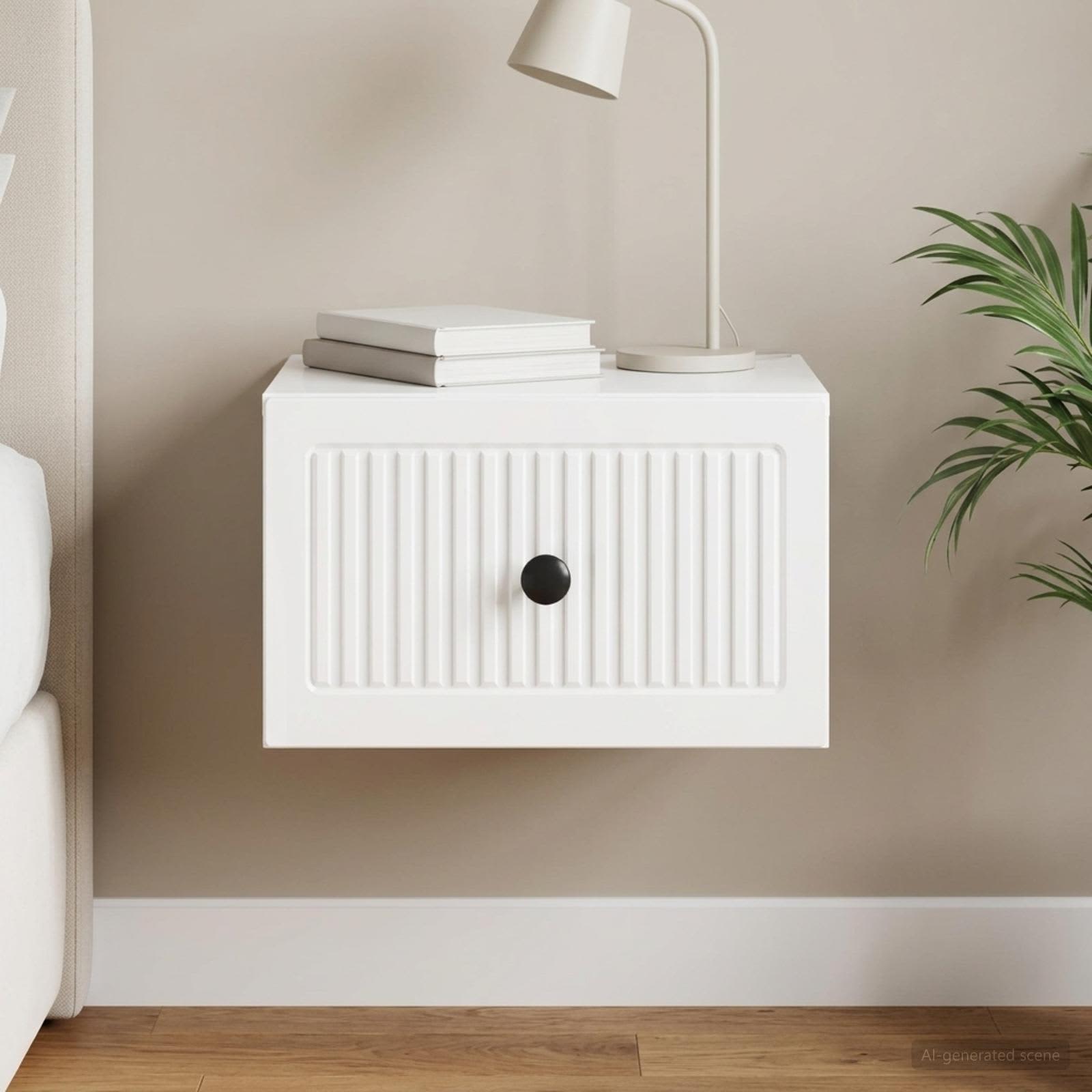 vidaXL Wall-Mounted Bedside Cabinet High Gloss White 33 x 34.5 x 20 cm 1