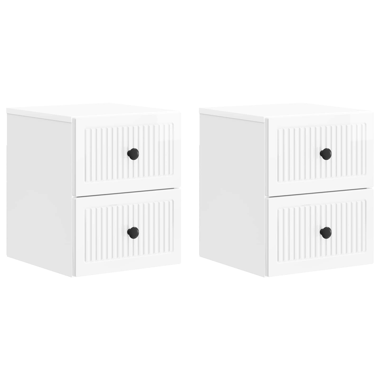 vidaXL Wall-Mounted Bedside Cabinet 2 pcs High Gloss White 2