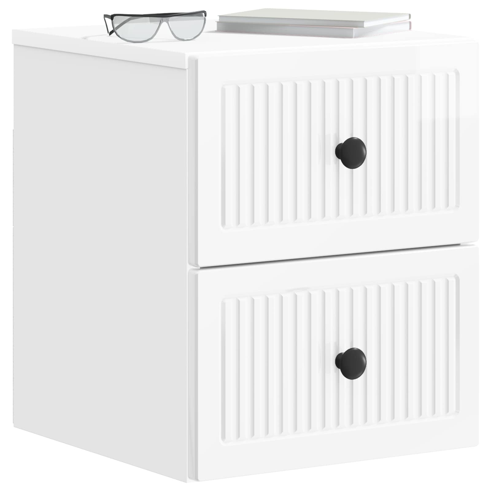 vidaXL Wall-Mounted Bedside Cabinet 2 pcs High Gloss White 3