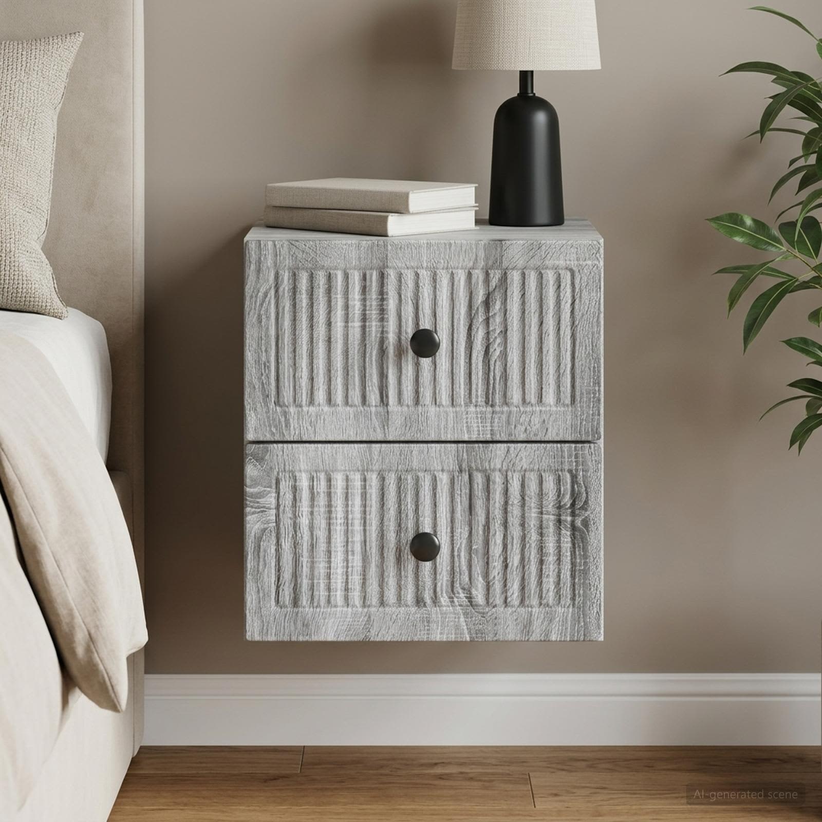 vidaXL Wall-Mounted Bedside Cabinet Grey Sonoma 33 x 34.5 x 40 cm 1
