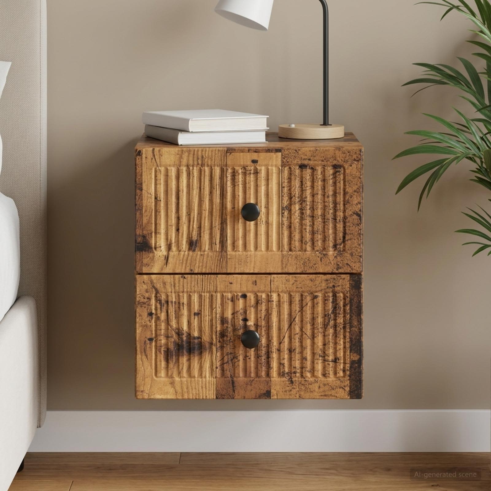 vidaXL Wall-Mounted Bedside Cabinet Old Wood 33 x 34.5 x 40 cm 1