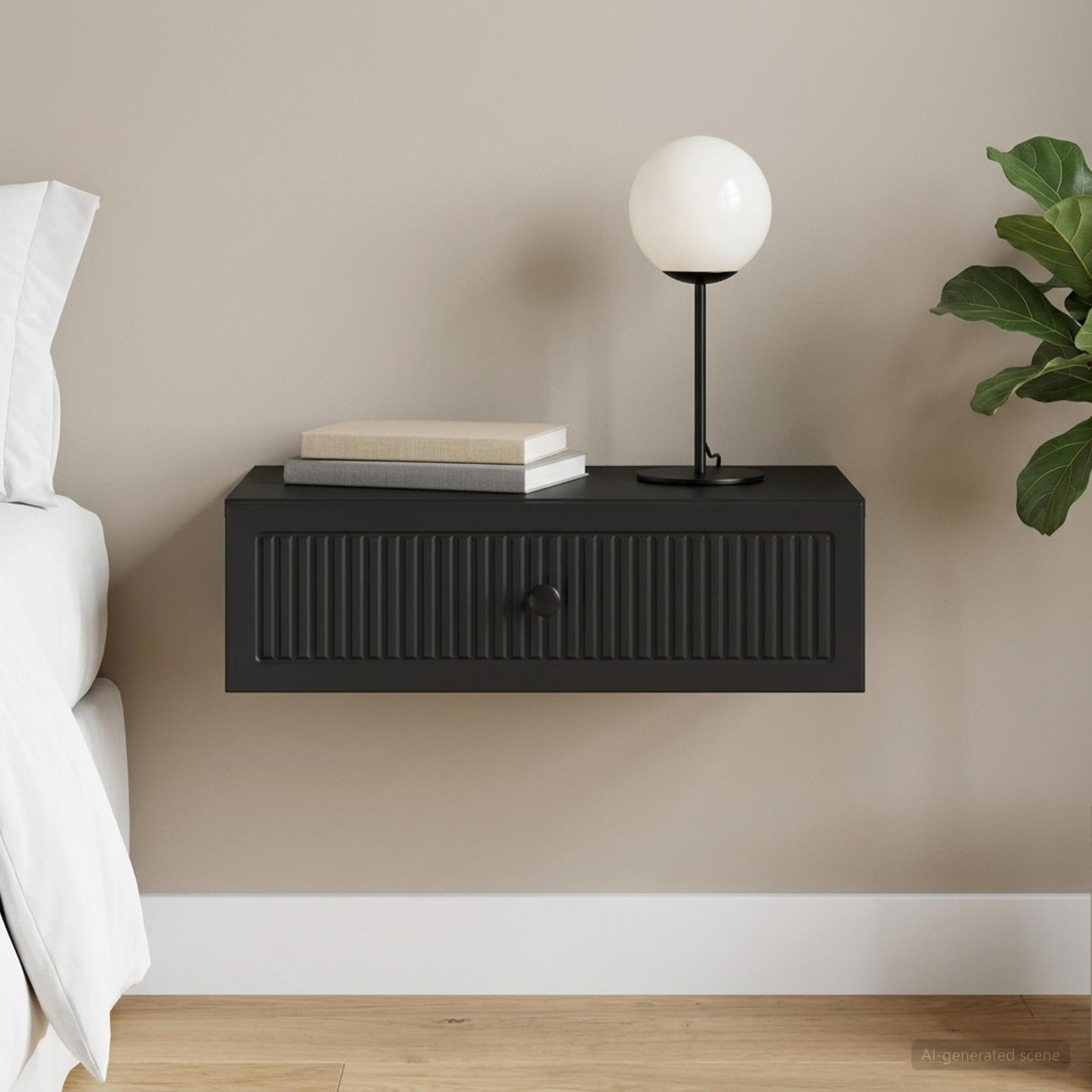 vidaXL Wall-Mounted Side Table Black 59 x 34.5 x 17 cm Engineered Wood 1