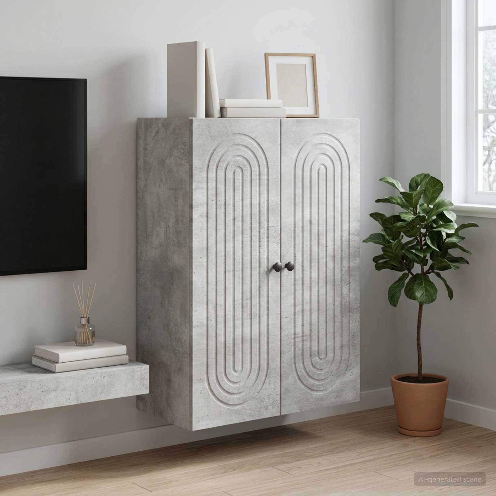 vidaXL Wall-Mounted Cabinet Concrete Grey 66 x 34.5 x 90 cm 1