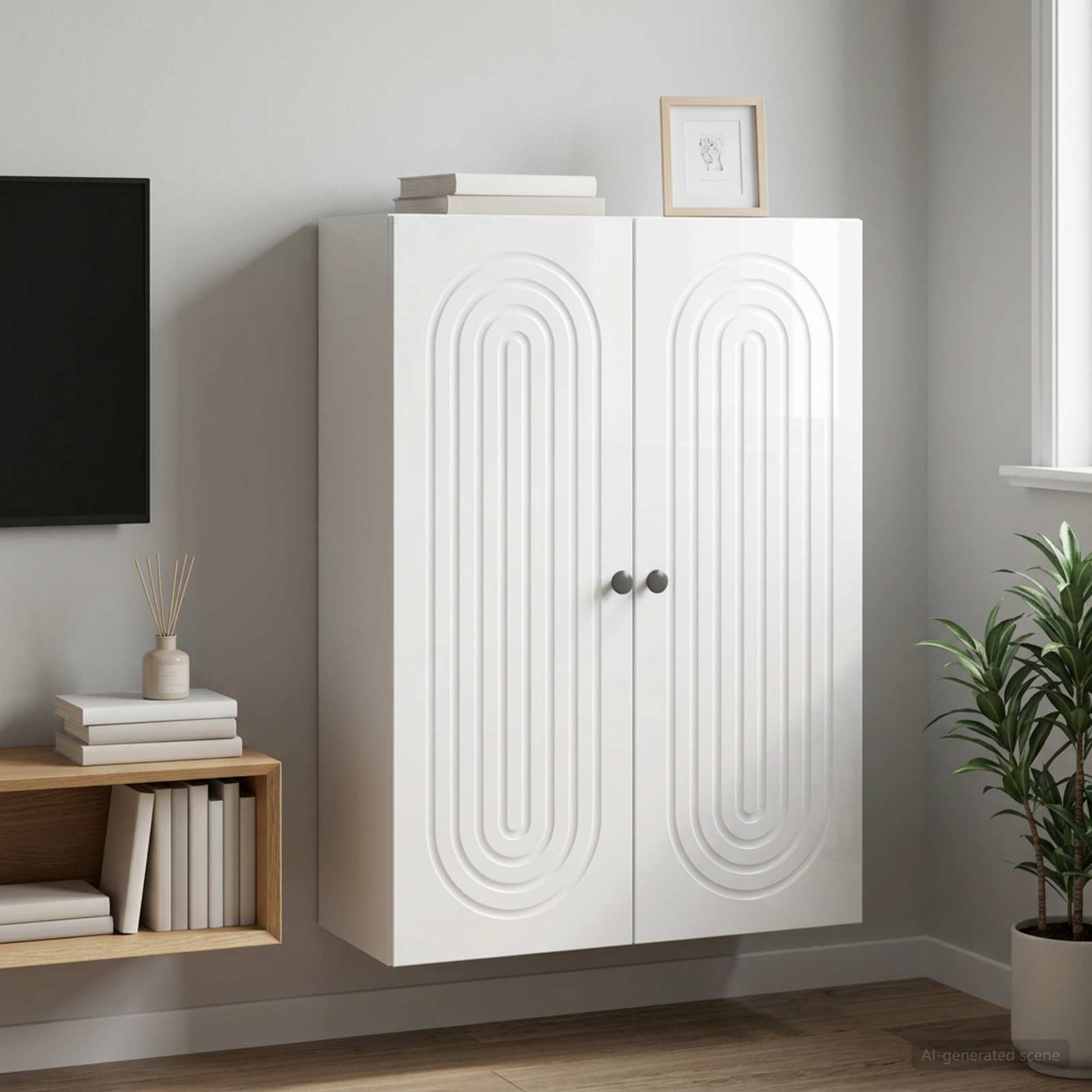 vidaXL Wall-Mounted Cabinet High Gloss White 66 x 34.5 x 90 cm 1