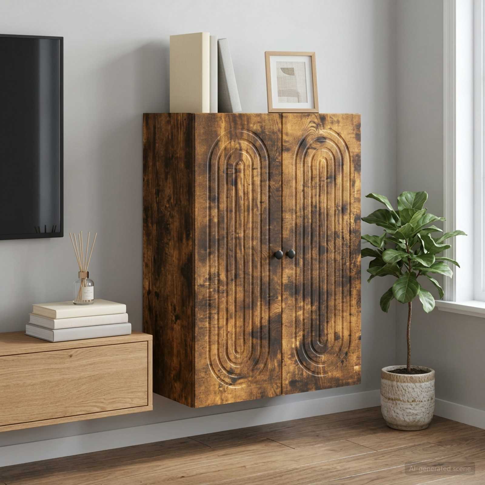 vidaXL Wall-Mounted Cabinet Smoked Oak 66 x 34.5 x 90 cm 1
