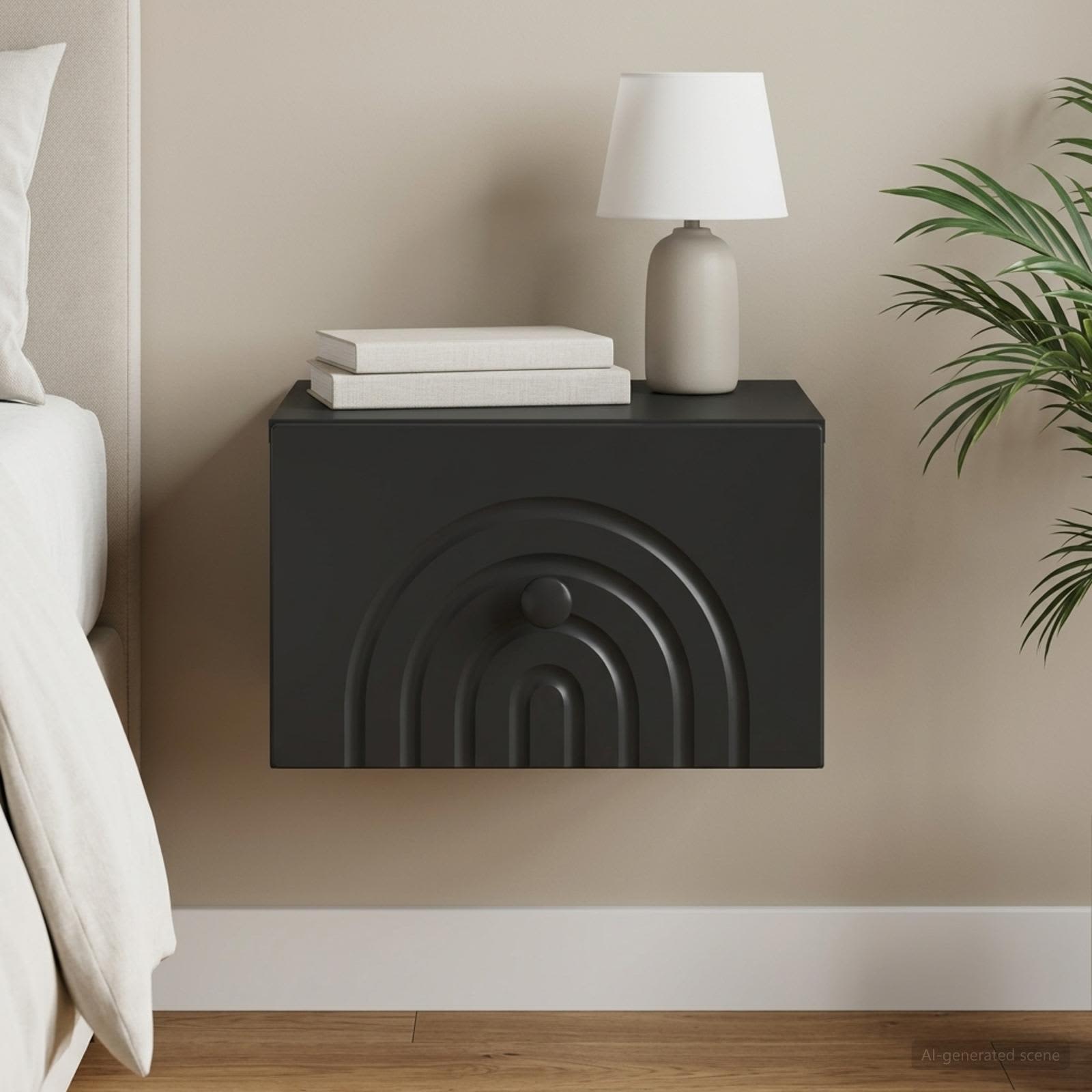 vidaXL Wall-Mounted Bedside Cabinet Black 33 x 34.5 x 20 cm 1