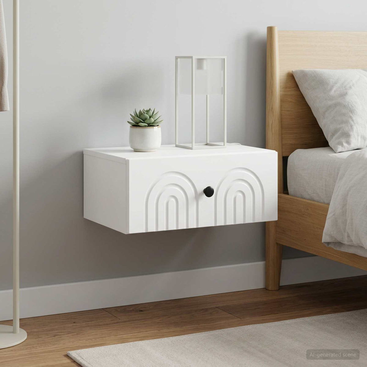 Wall-Mounted Bedside Cabinet in White