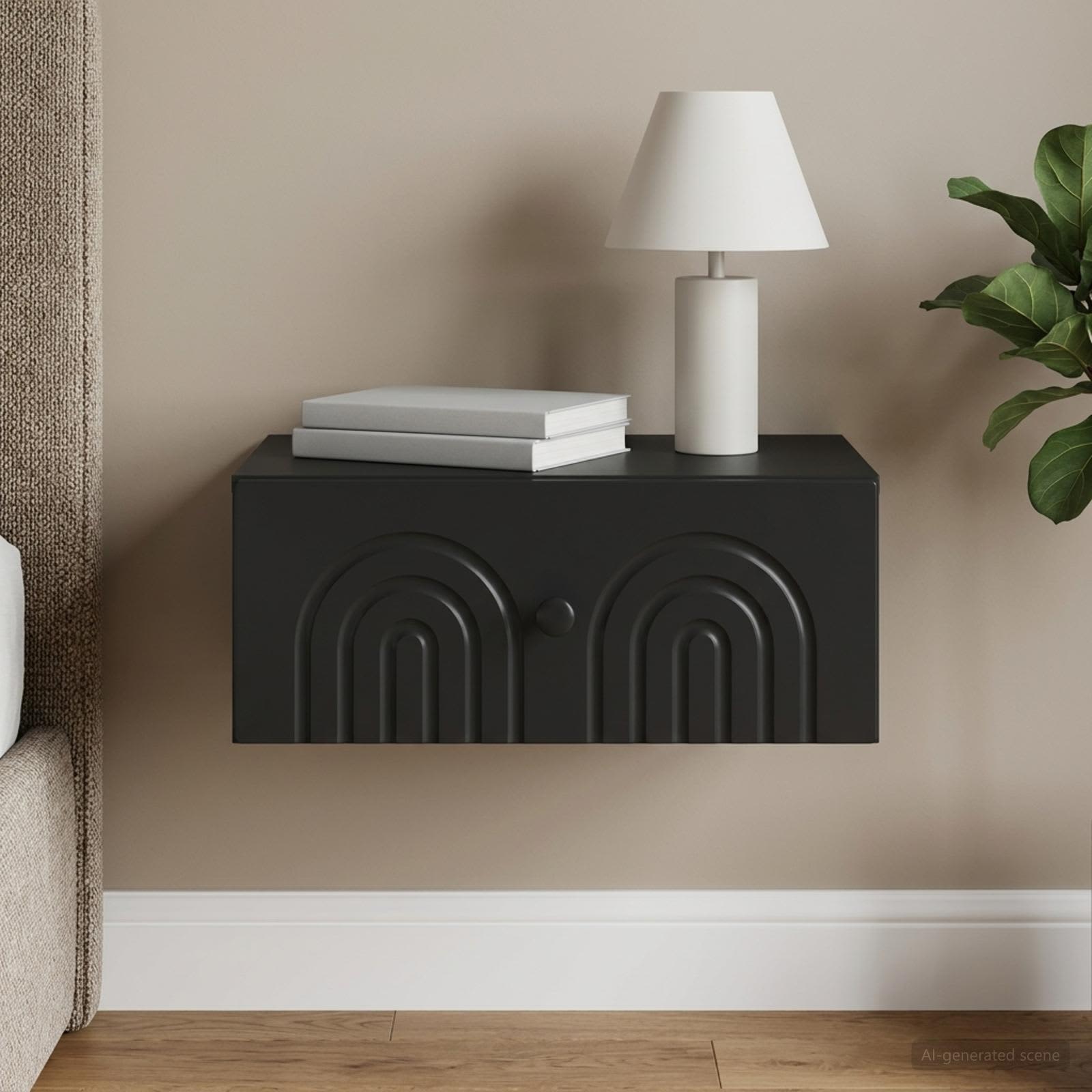 vidaXL Wall-Mounted Bedside Cabinet Black 49 x 34.5 x 20 cm 1