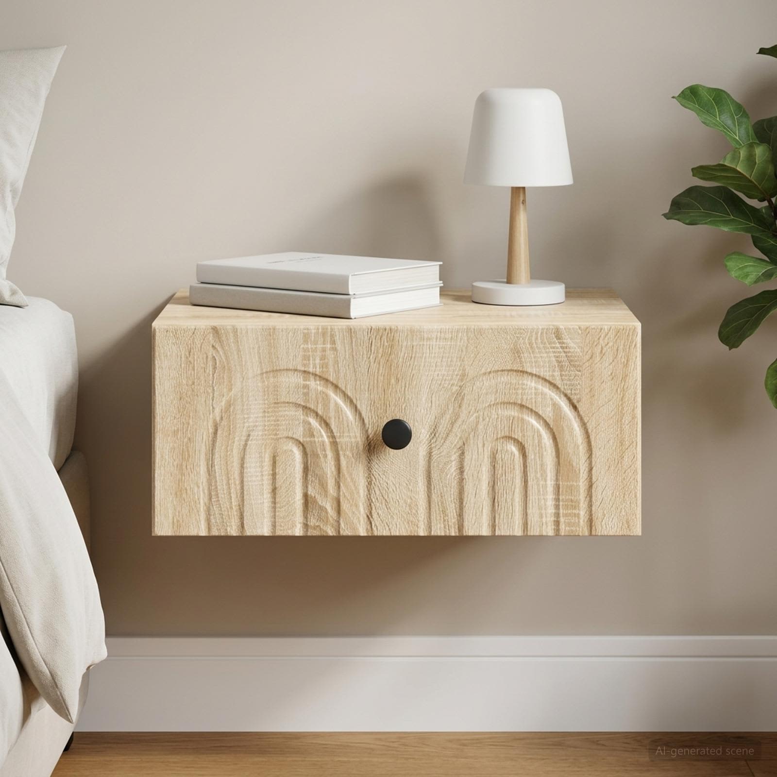 vidaXL Wall-Mounted Bedside Cabinet Sonoma Oak 49 x 34.5 x 20 cm 1