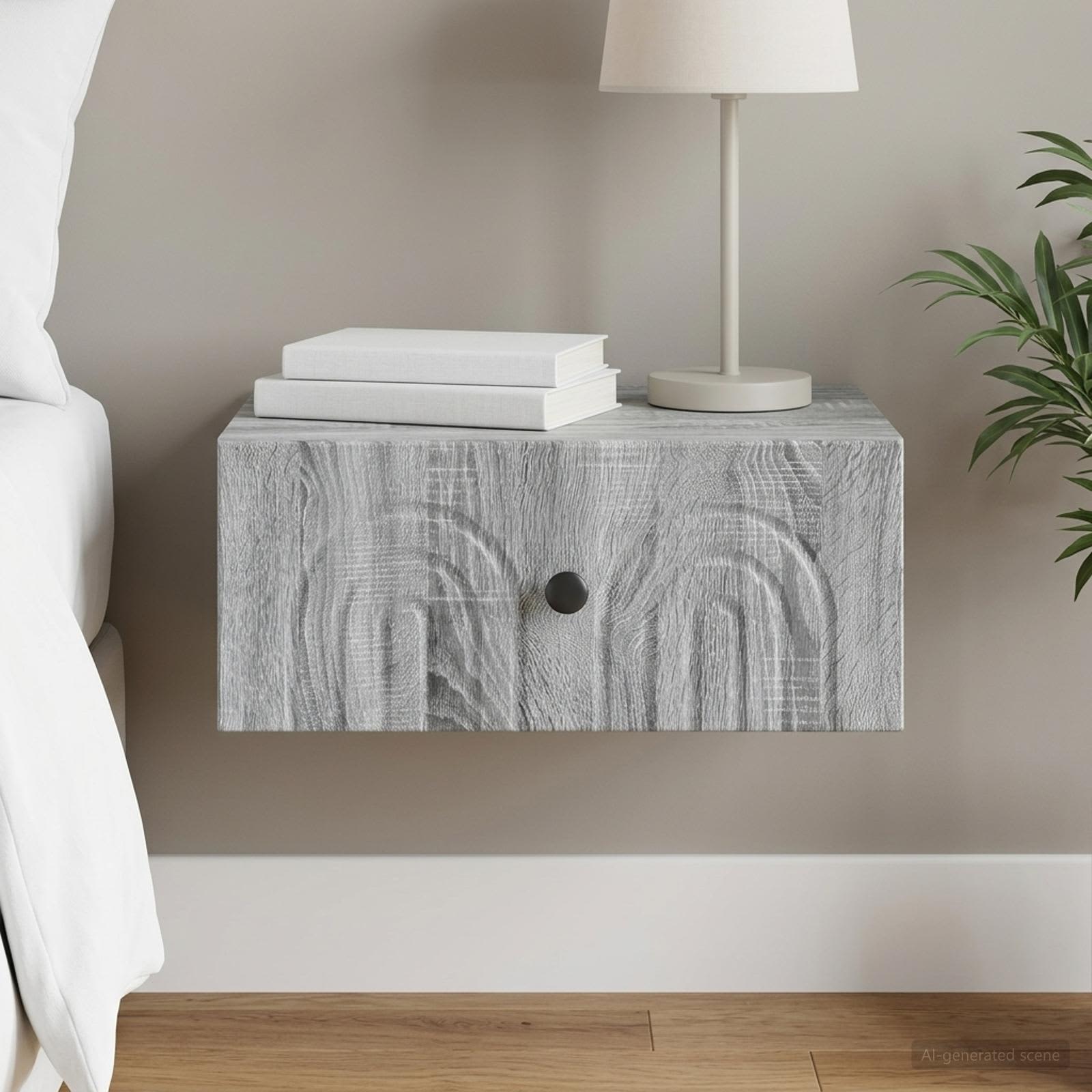 vidaXL Wall-Mounted Bedside Cabinet Grey Sonoma 49 x 34.5 x 20 cm 1