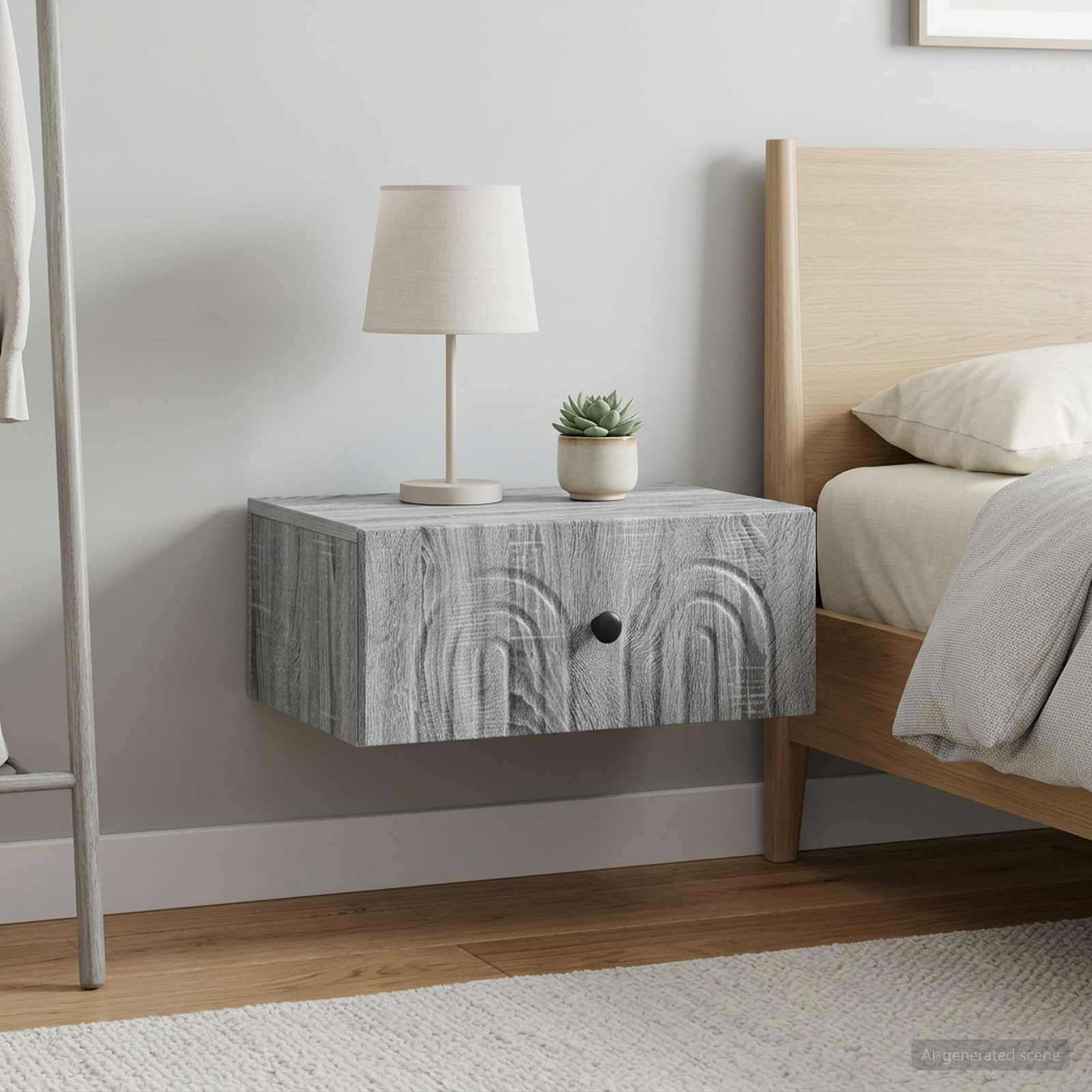 vidaXL Wall-Mounted Bedside Cabinet 2 pcs Grey Sonoma 4