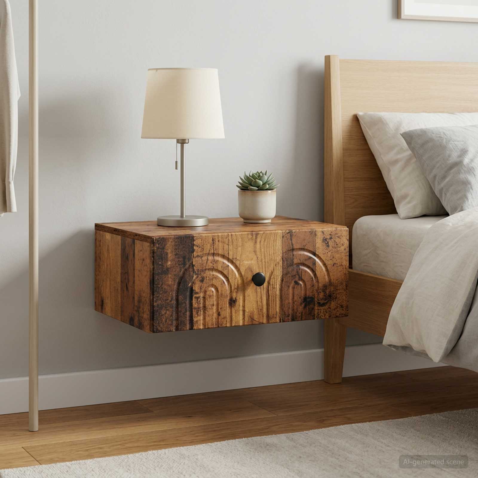vidaXL Wall-Mounted Bedside Cabinet 2 pcs Old Wood 49 x 34.5 x 20 cm 4