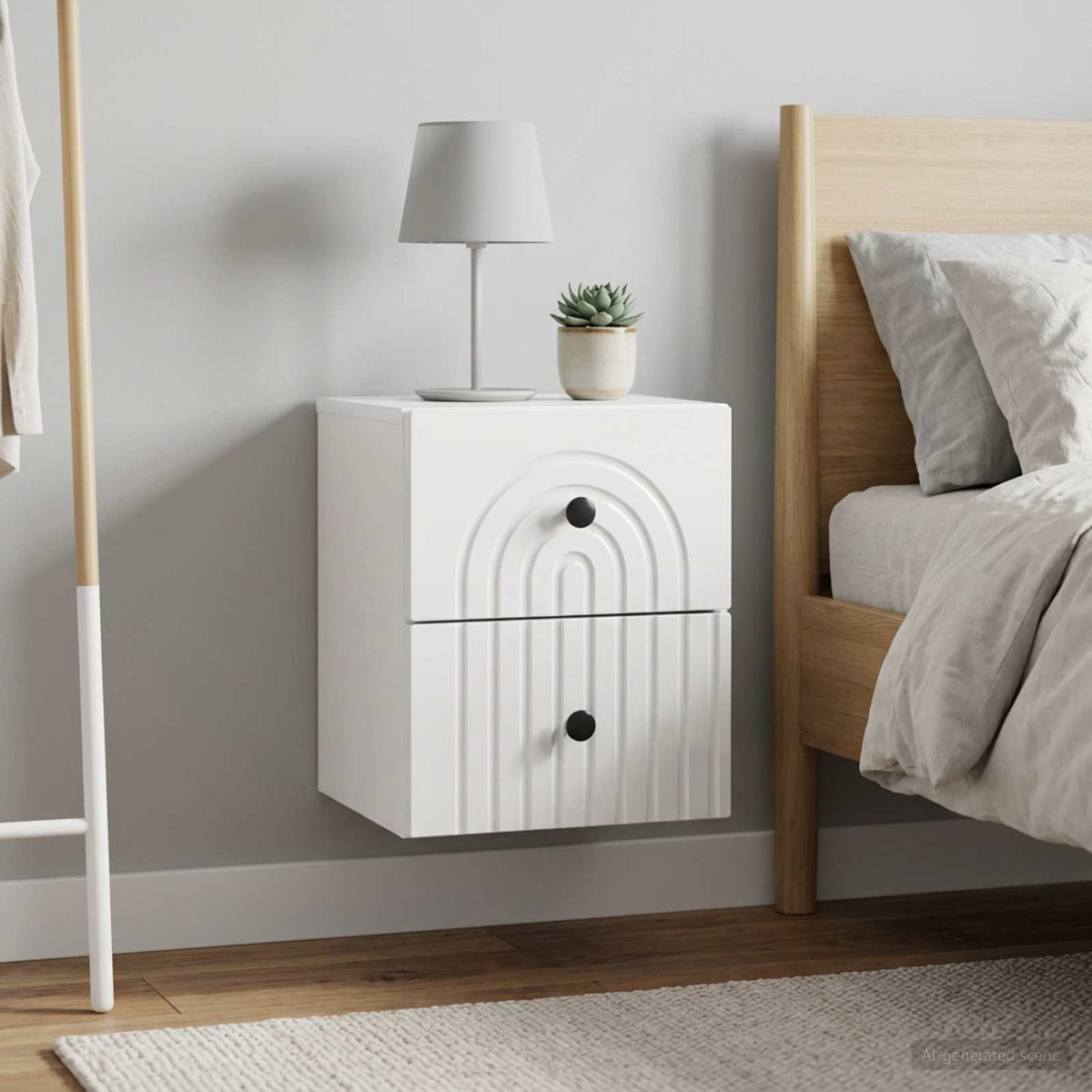 vidaXL Wall-Mounted Bedside Cabinet 2 pcs High Gloss White 1