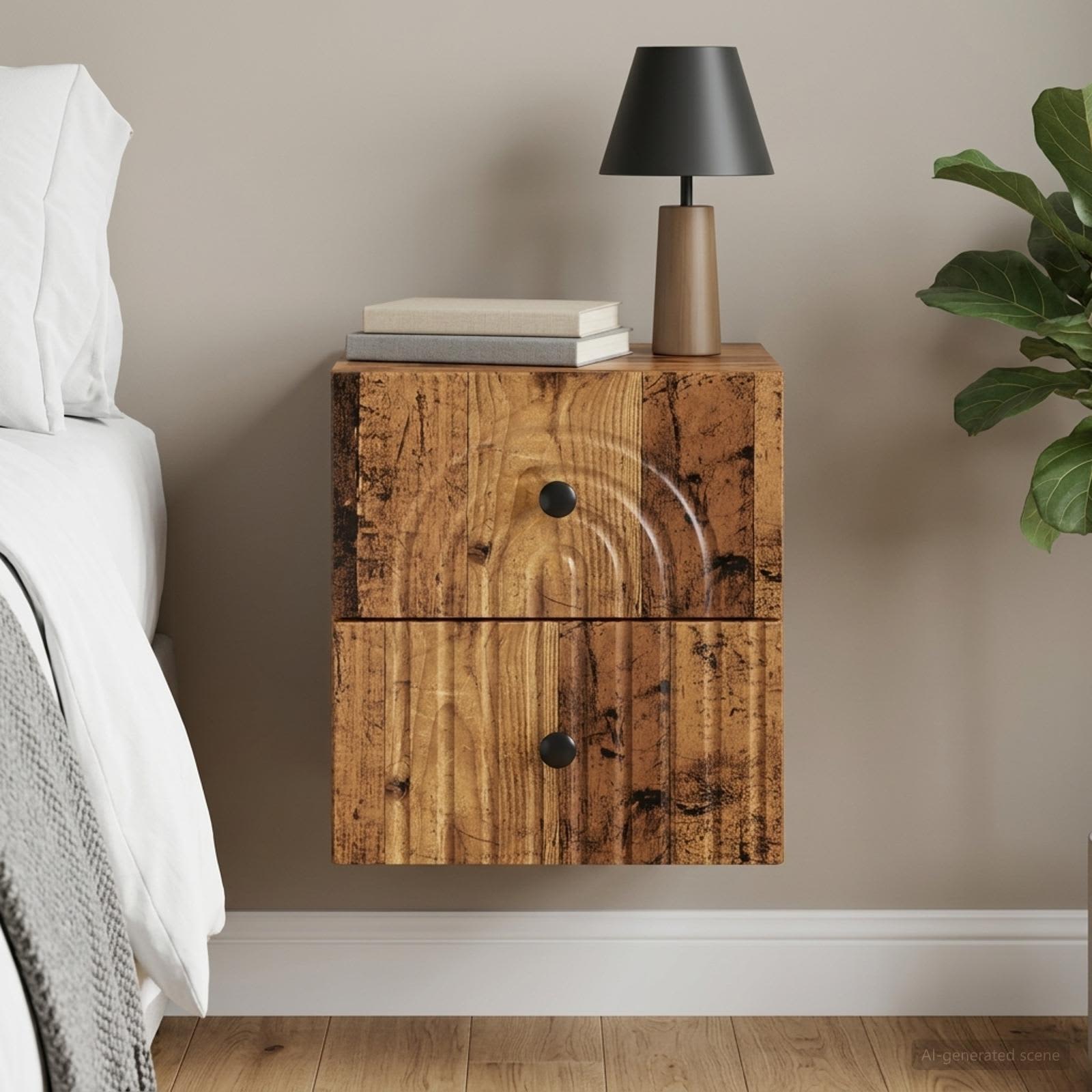 vidaXL Wall-Mounted Bedside Cabinet Old Wood 33 x 34.5 x 40 cm 1