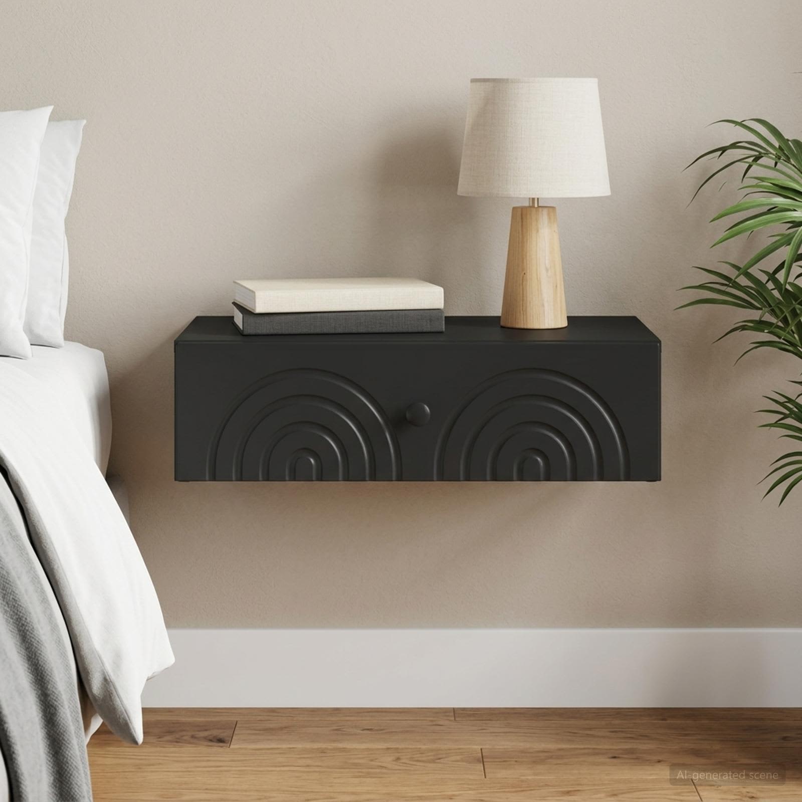 vidaXL Wall-Mounted Side Table 59 x 34.5 x 17 cm Engineered Wood Black 1
