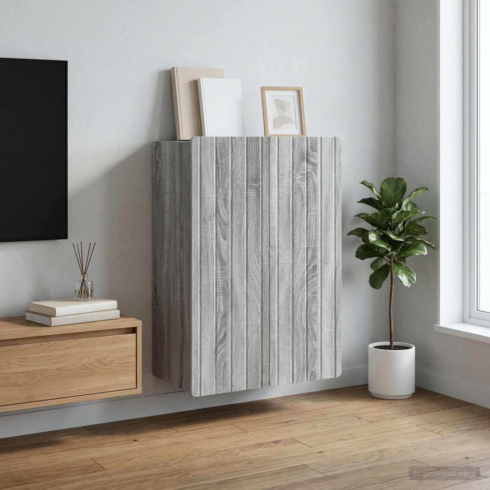 vidaXL Wall-Mounted Cabinet Grey Sonoma 66 x 34.5 x 92 cm 1