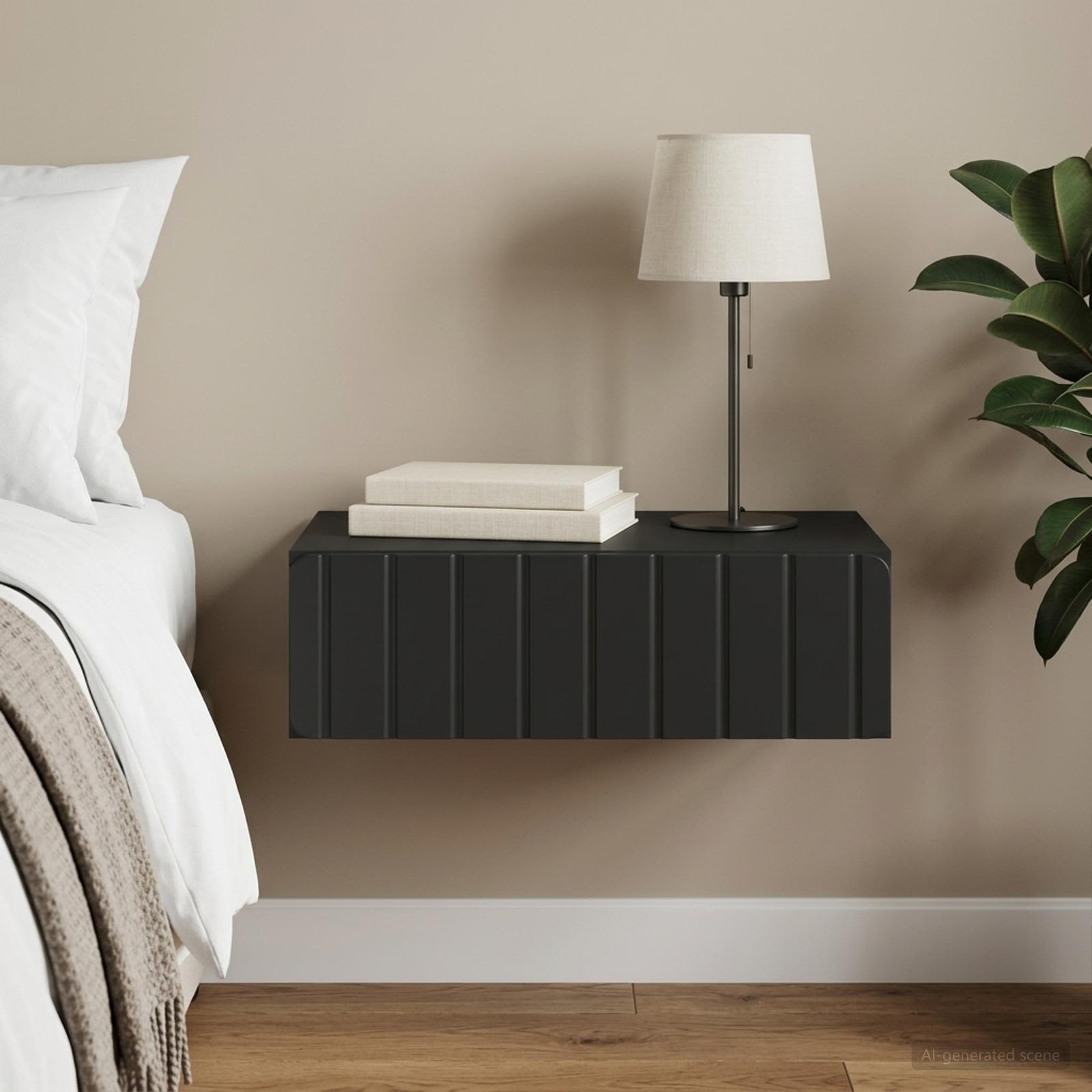 vidaXL Wall-Mounted Side Table Black 59 x 34.5 x 17 cm Engineered Wood 1