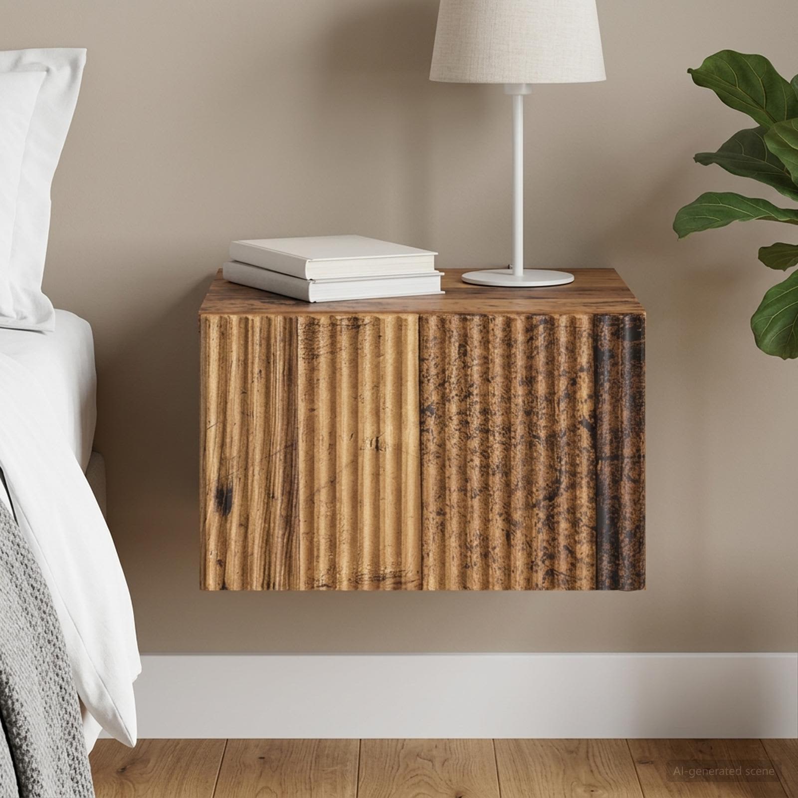 vidaXL Wall-Mounted Bedside Cabinet Old Wood 33 x 34.5 x 20 cm 1