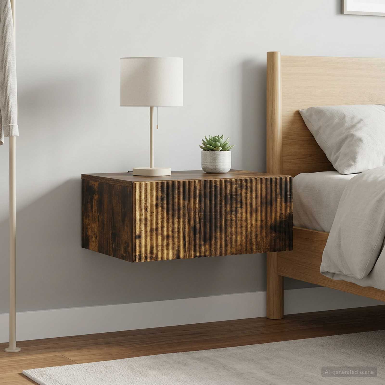vidaXL Wall-Mounted Bedside Cabinet 2 pcs Smoked Oak 49 x 34.5 x 20 cm 4