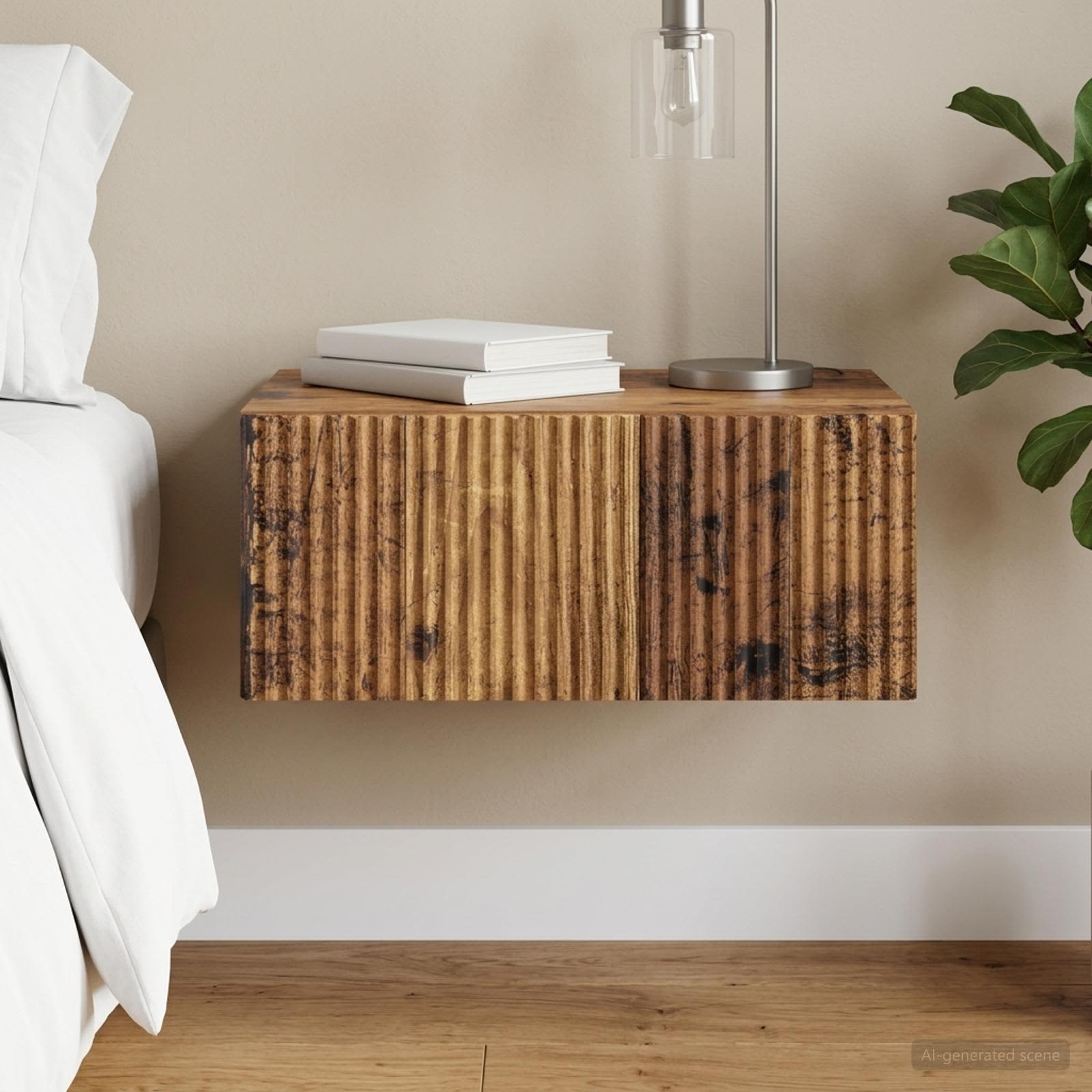 vidaXL Wall-Mounted Bedside Cabinet Old Wood 49 x 34.5 x 20 cm 1
