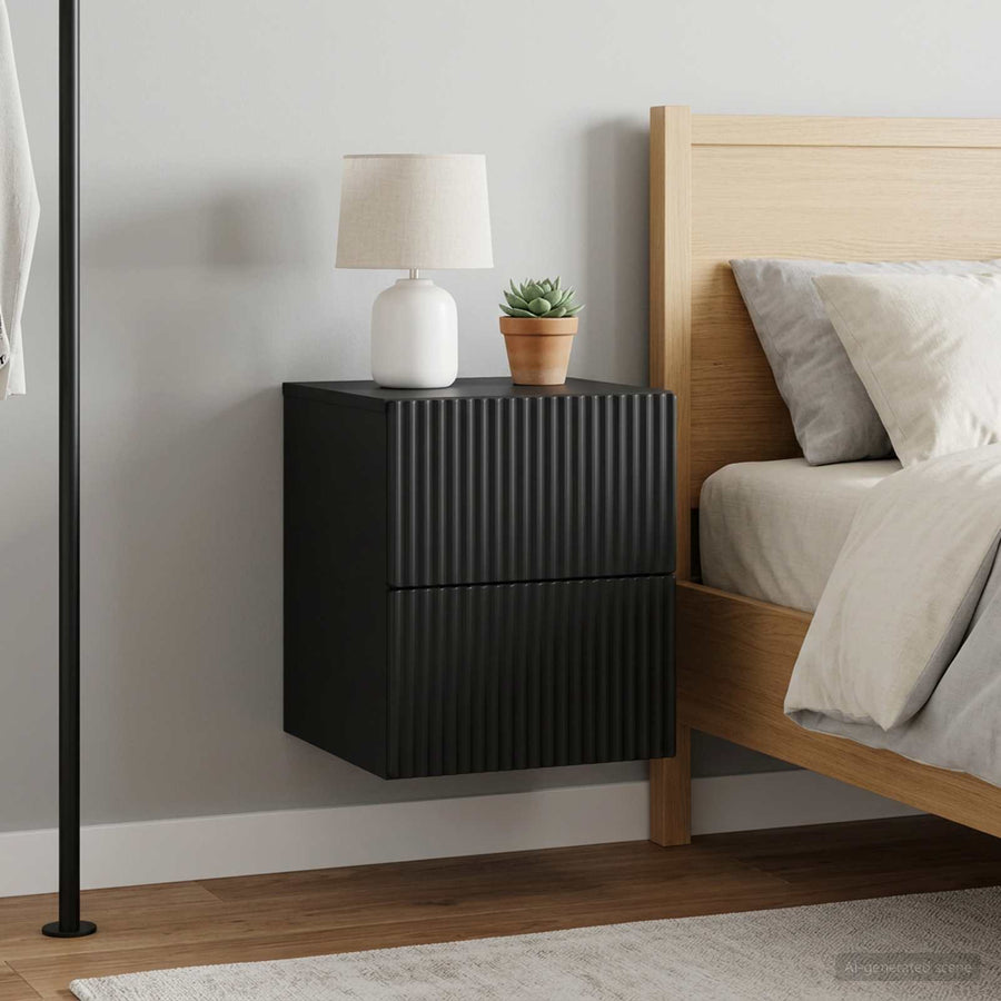 vidaXL Wall-Mounted Bedside Cabinet 2 pcs Black 33 x 34.5 x 40 cm 1