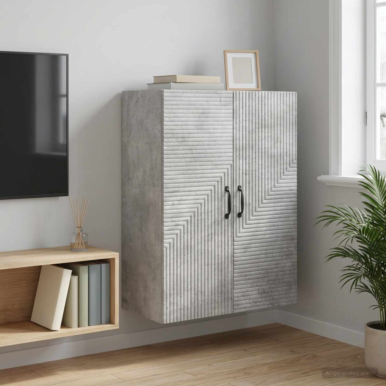 vidaXL Wall-Mounted Cabinet Concrete Grey 66 x 34.5 x 90 cm 1
