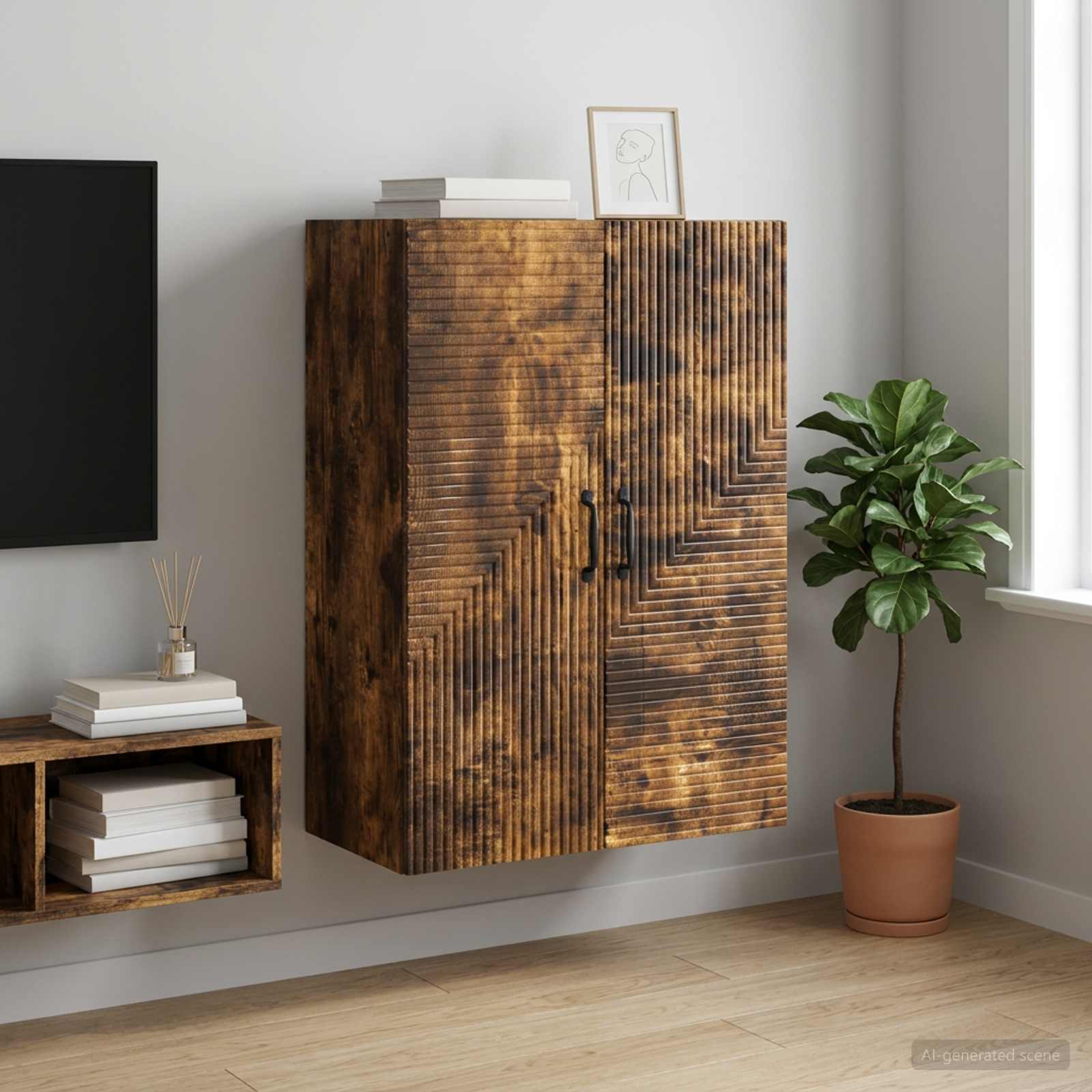 vidaXL Wall-Mounted Cabinet Smoked Oak 66 x 34.5 x 90 cm 1