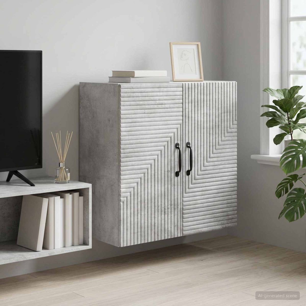 Wall-Mounted Cabinet 59 x 31 x 60 cm Engineered Wood Concrete grey