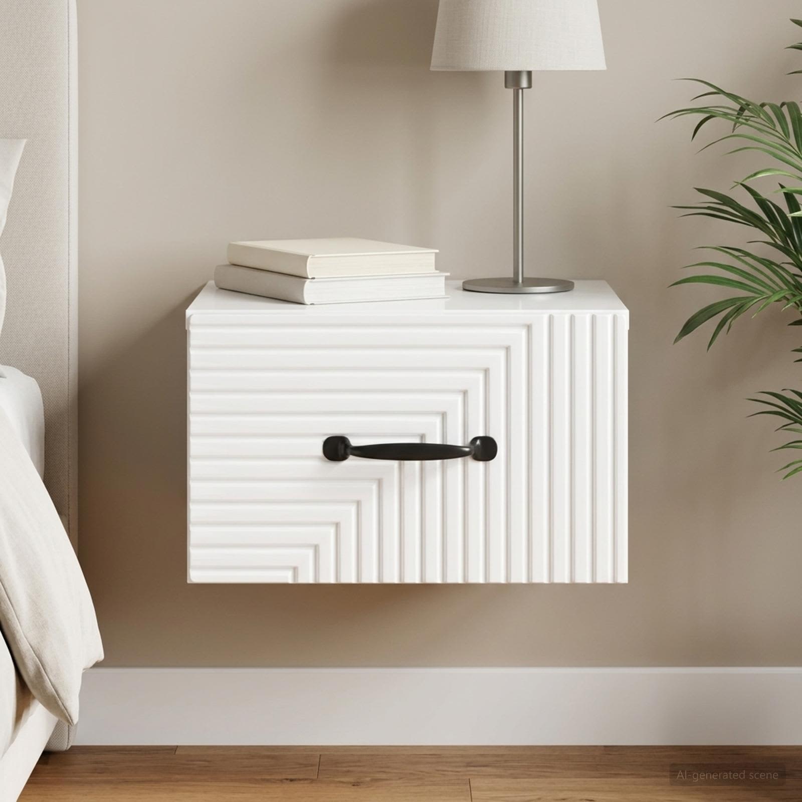 vidaXL Wall-Mounted Bedside Cabinet High Gloss White 34.5 x 33 x 20 cm 1