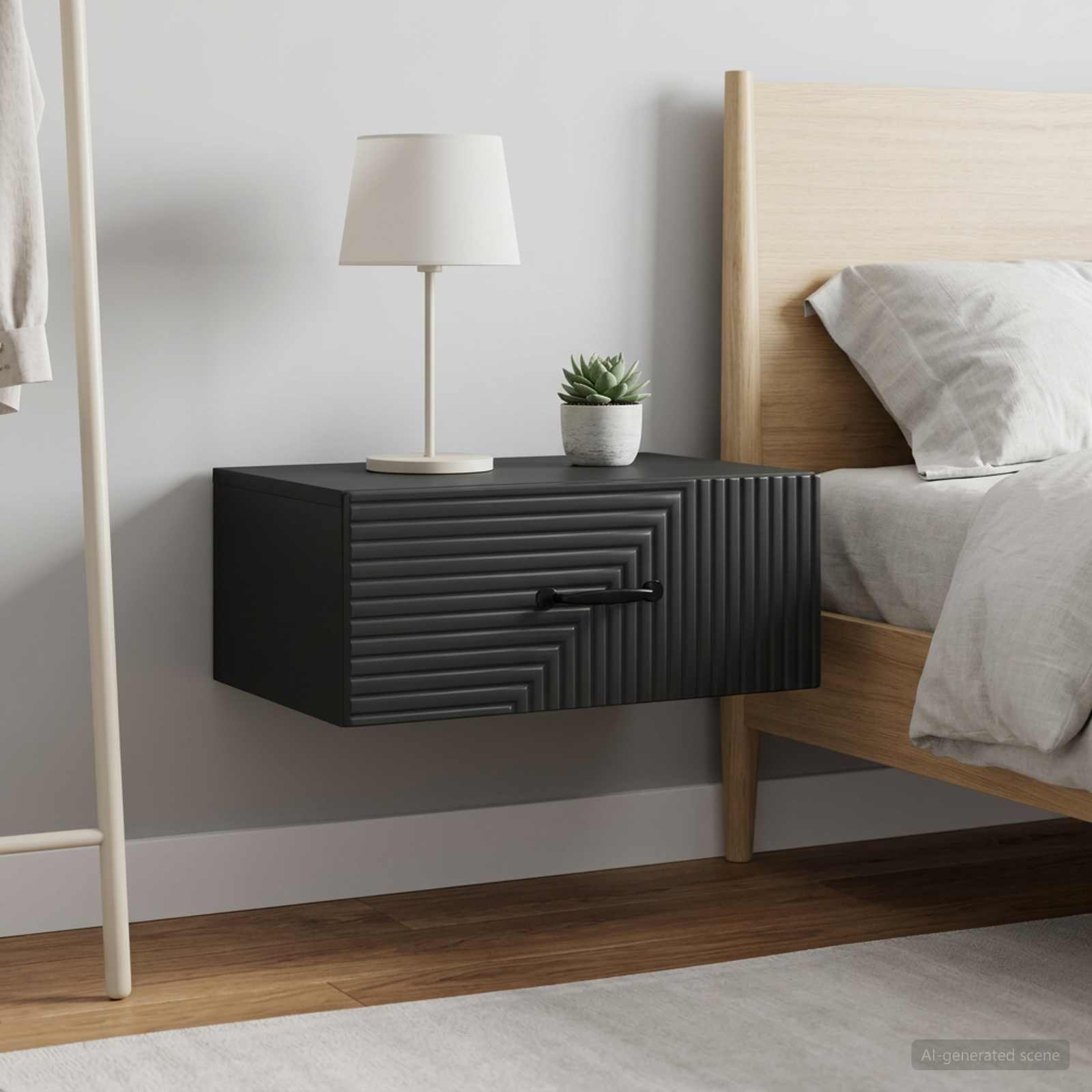 vidaXL Wall-Mounted Bedside Cabinet 2 pcs Black 49 x 34.5 x 20 cm 4