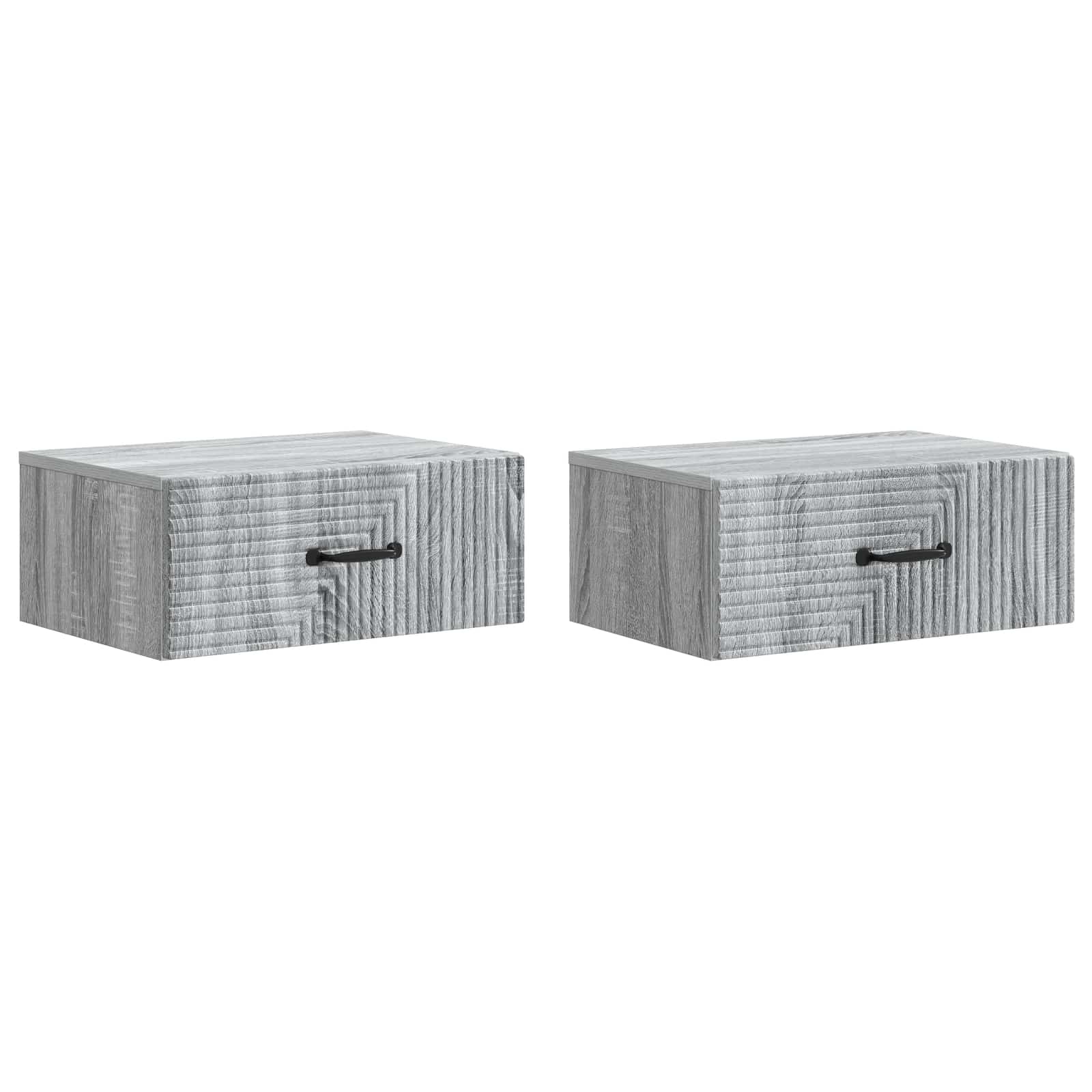 vidaXL Wall-Mounted Bedside Cabinet 2 pcs Grey Sonoma 2
