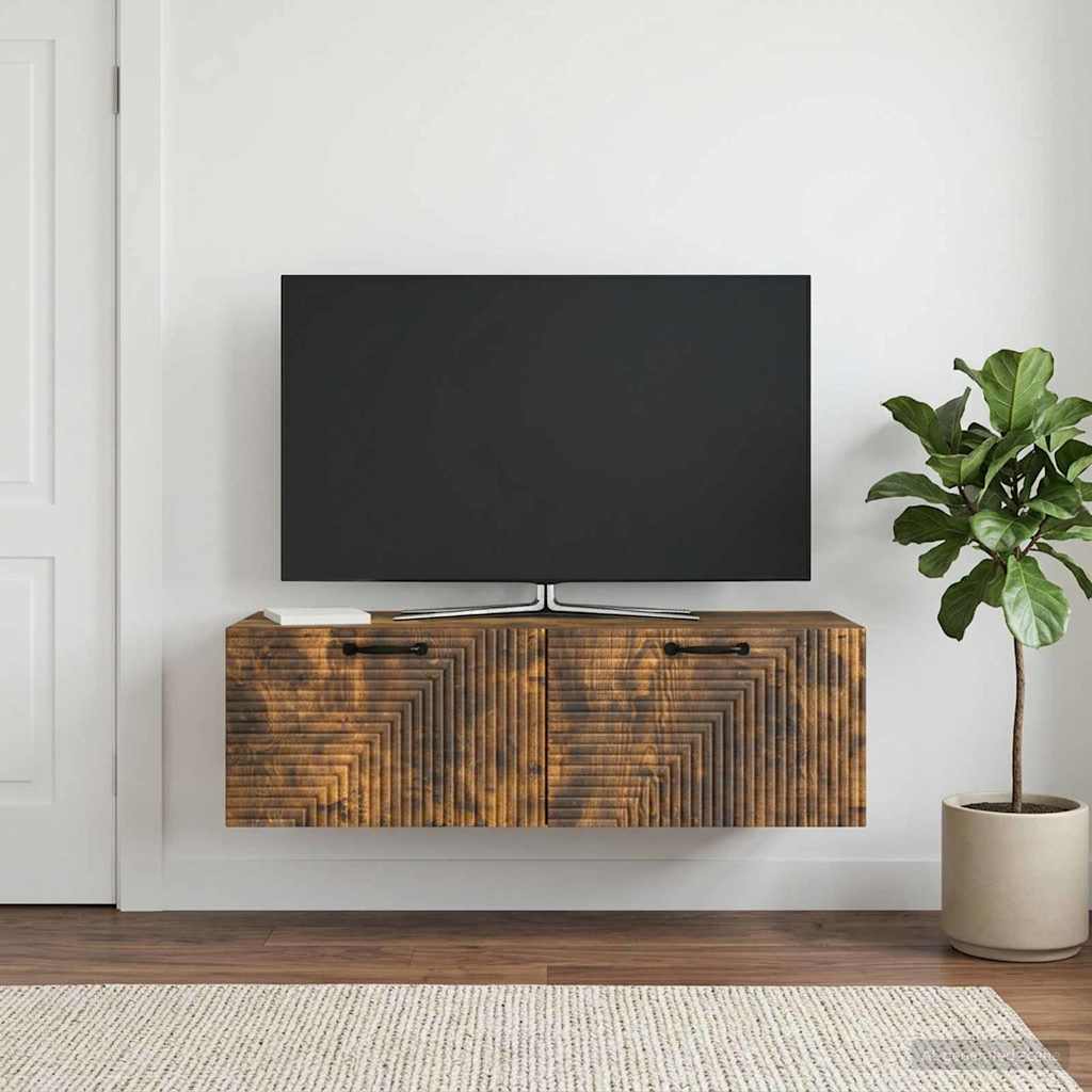 vidaXL Wall-Mounted TV Cabinet Wall-mounted Smoked Oak 98 x 41 x 30 cm 1