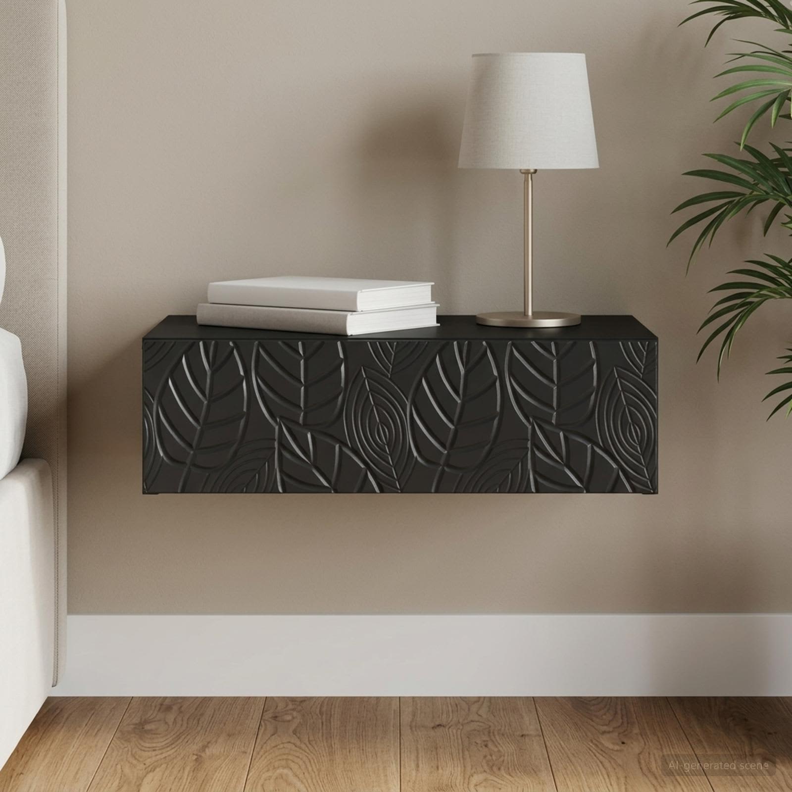 vidaXL Wall-Mounted Side Table 59 x 34.5 x 17 cm Engineered Wood Black 1