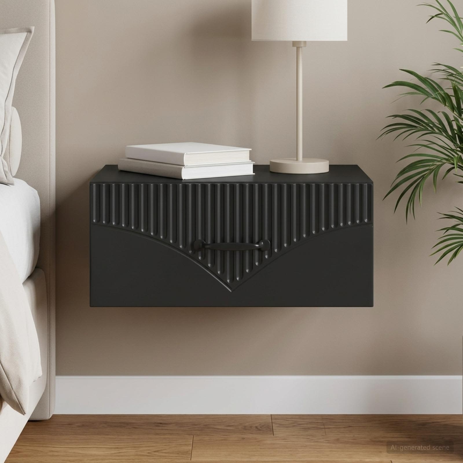 vidaXL Wall-Mounted Bedside Cabinet Black 49 x 34.5 x 20 cm 1