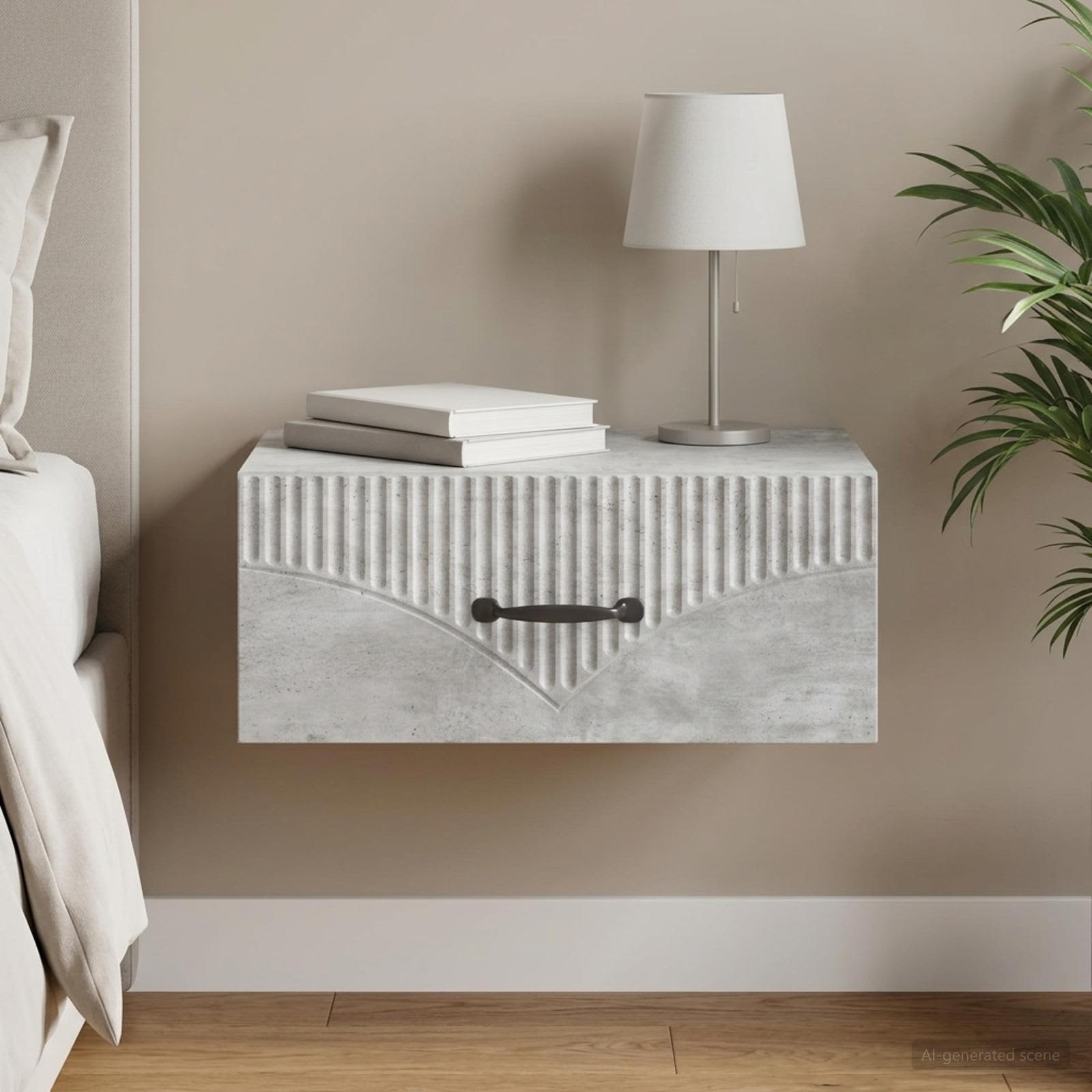 vidaXL Wall-Mounted Bedside Cabinet Concrete Grey 49 x 34.5 x 20 cm 1